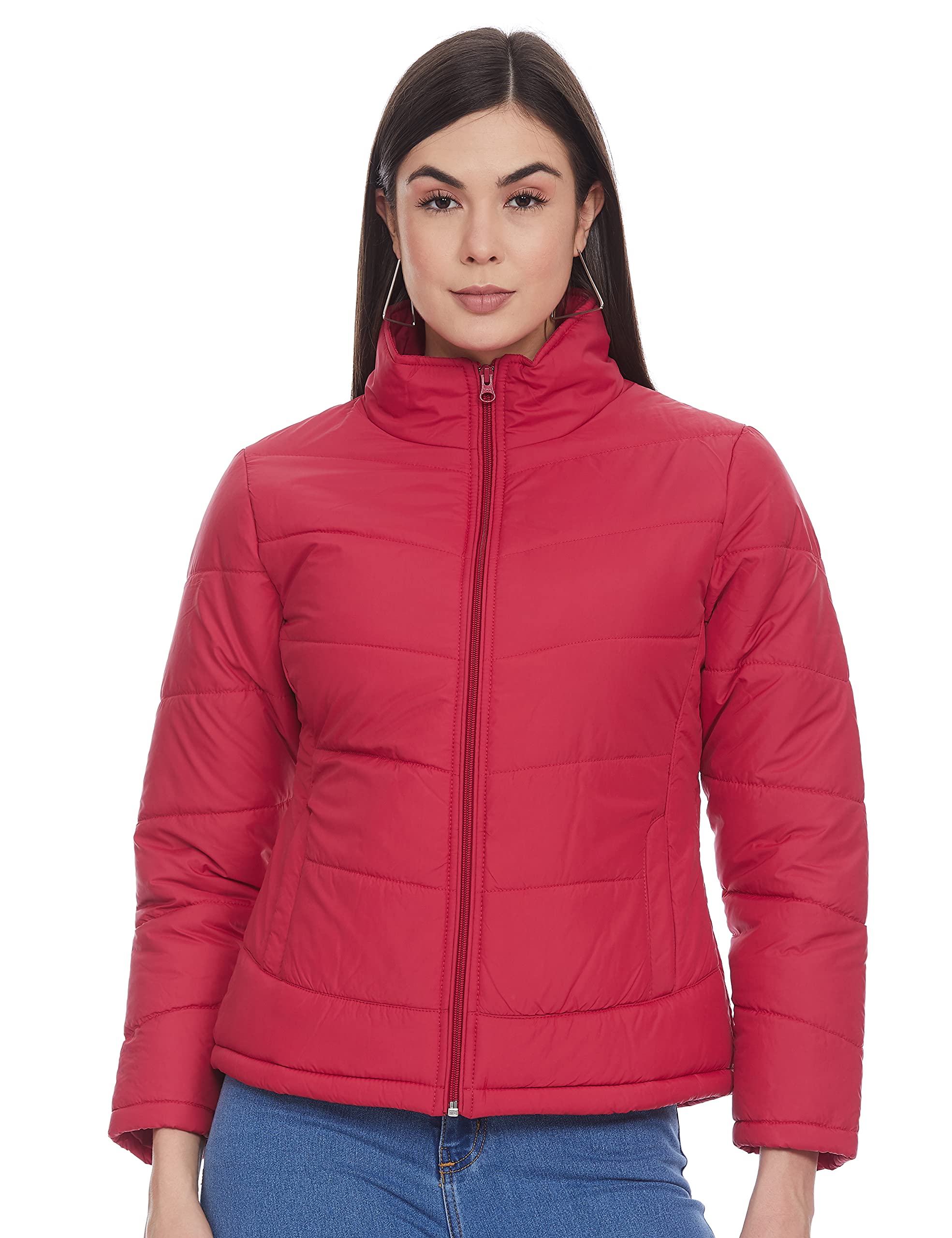 qube by fort collins Nylon Women's Parka Coat Standard Length Jacket Red, Large-picture-12