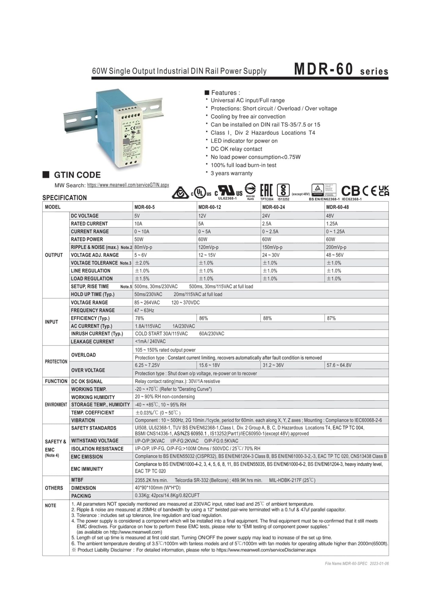 60W Zasilacz impulsowy MDR-60 MDR-60-5 MDR-60-12 MDR-60-24 MDR-60-48(MDR-60-12V)