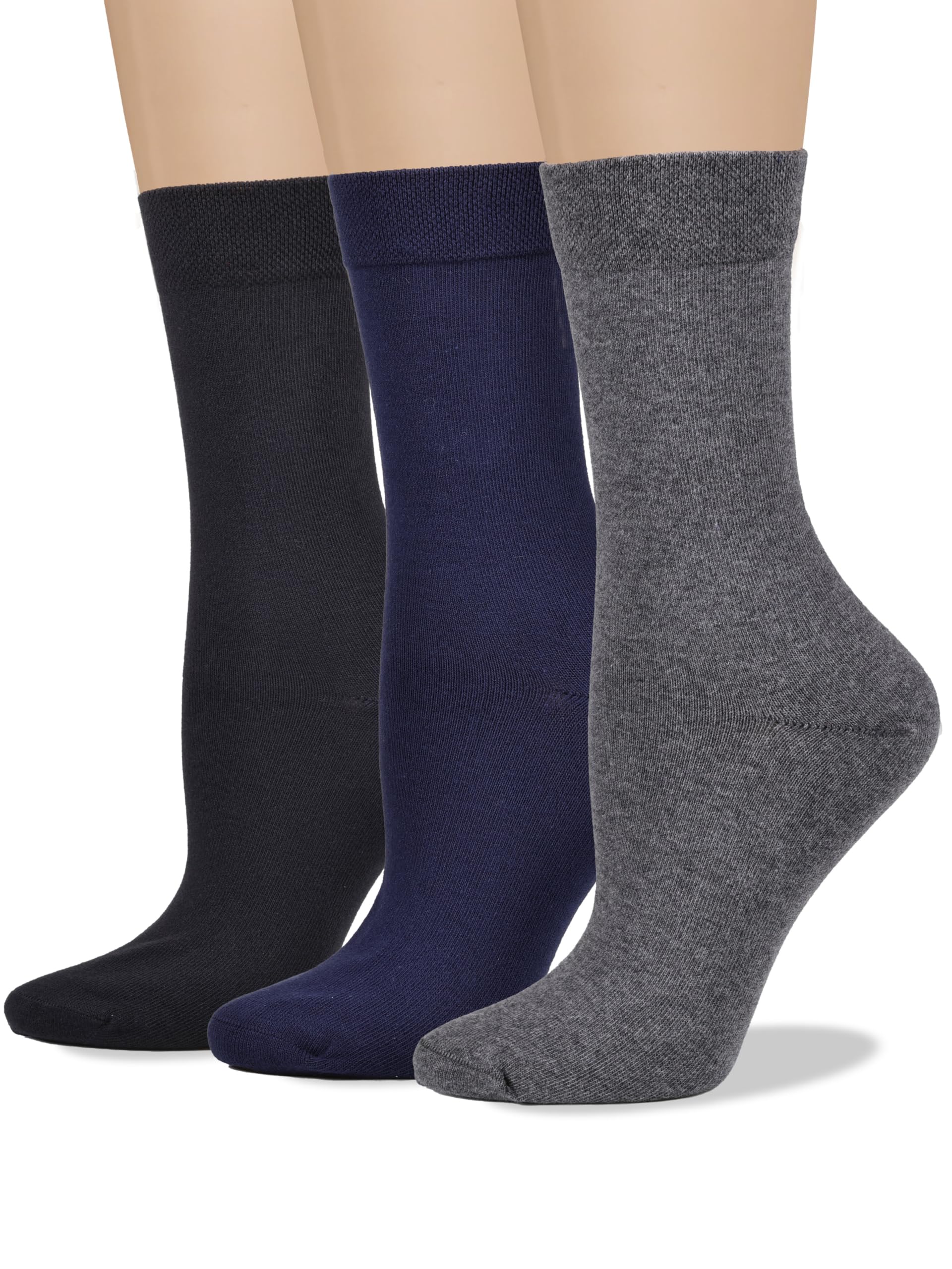 Women's Soft Combed Cotton Dress Socks Seamless Toe Black White Gray Navy Blue Brown Beige
