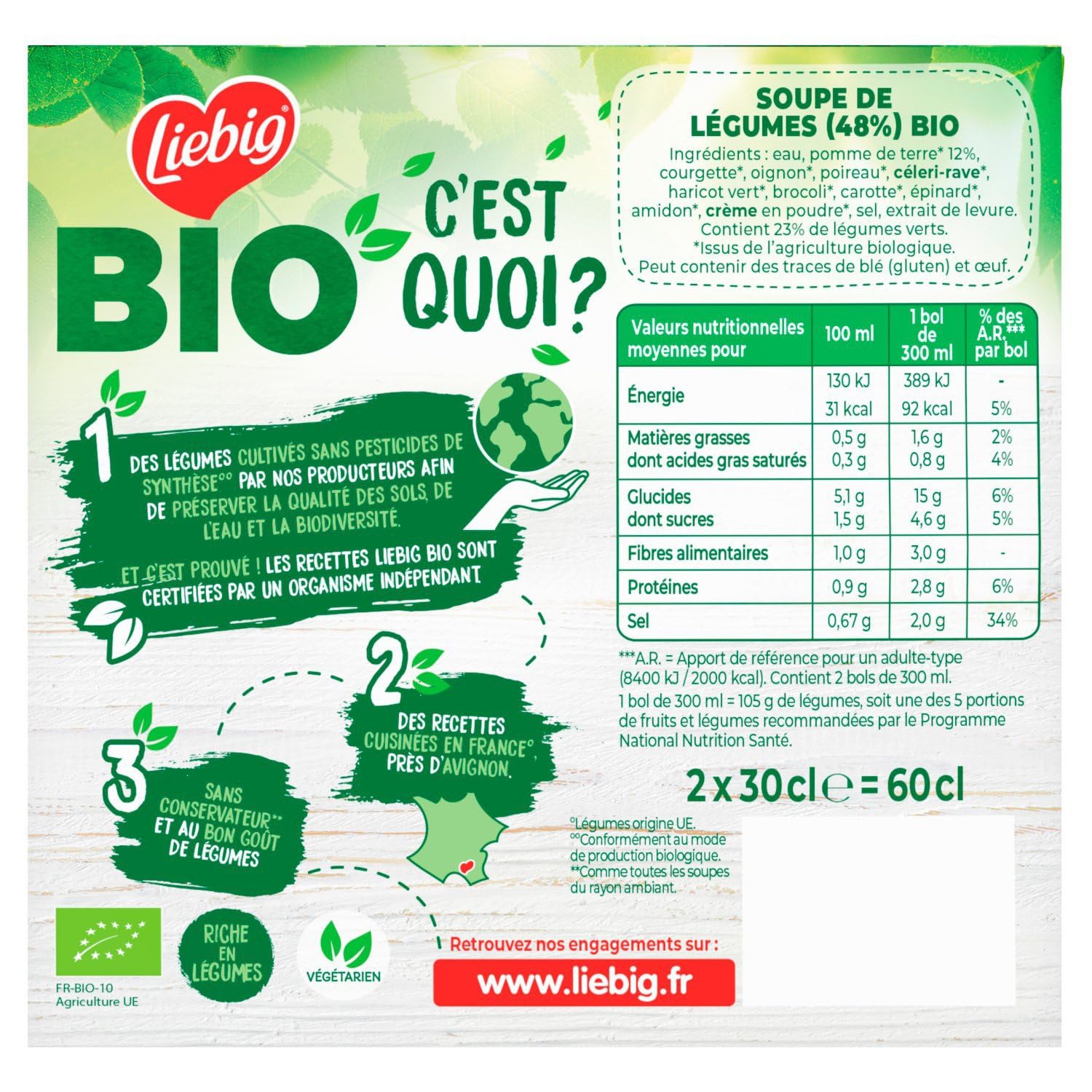 LIEBIG - Soupe Mouliné de Légumes Verts Bio Courgette Brocoli et Épinard - les 2 briques de 30cl - Le Lot De 4