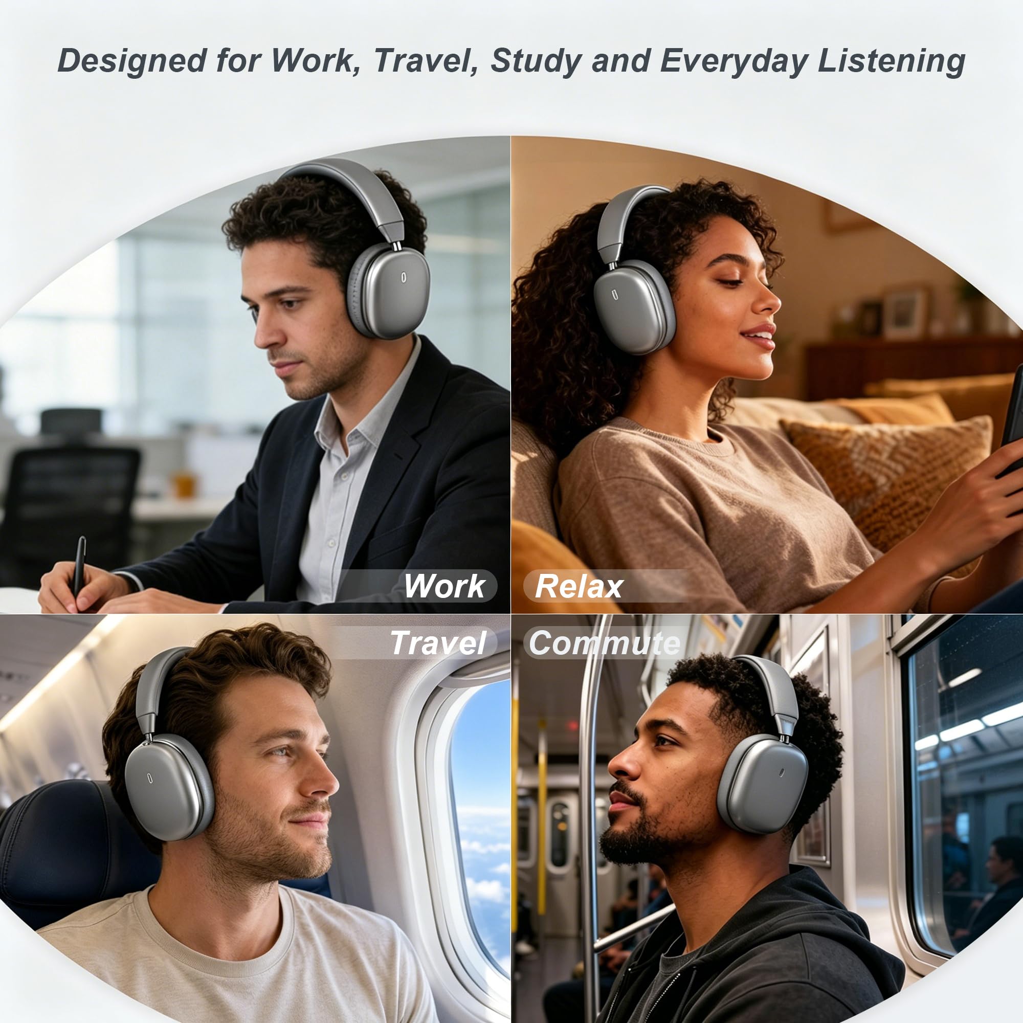 Cuffie over-ear wireless, auricolari magnetici staccabili, cuffie Bluetooth con cancellazione del rumore, 80 ore di autonomia, morbide e confortevoli, con microfono, per lavoro, viaggi, F7
