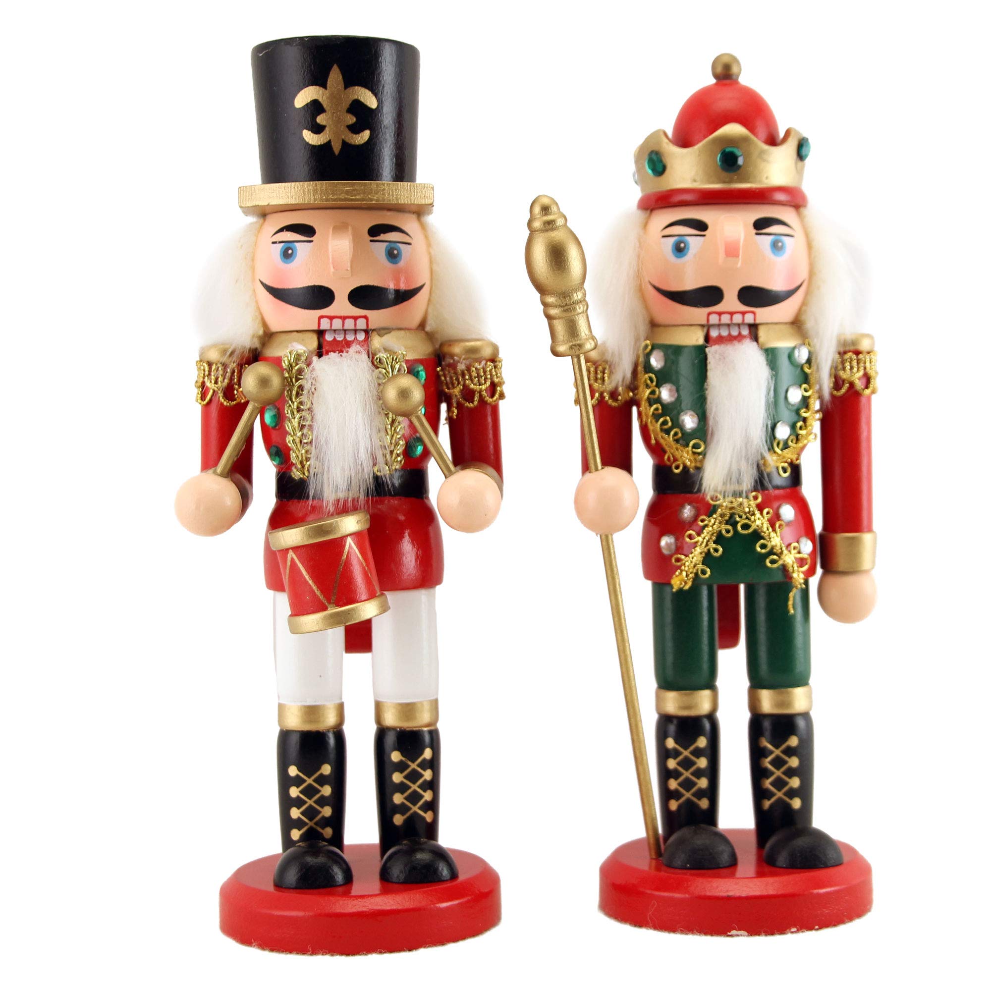 Gisela Graham Green,Red Set Of 2 Christmas Nutcracker Soldiers 20Cm - Red/Green With Fabric Jackets