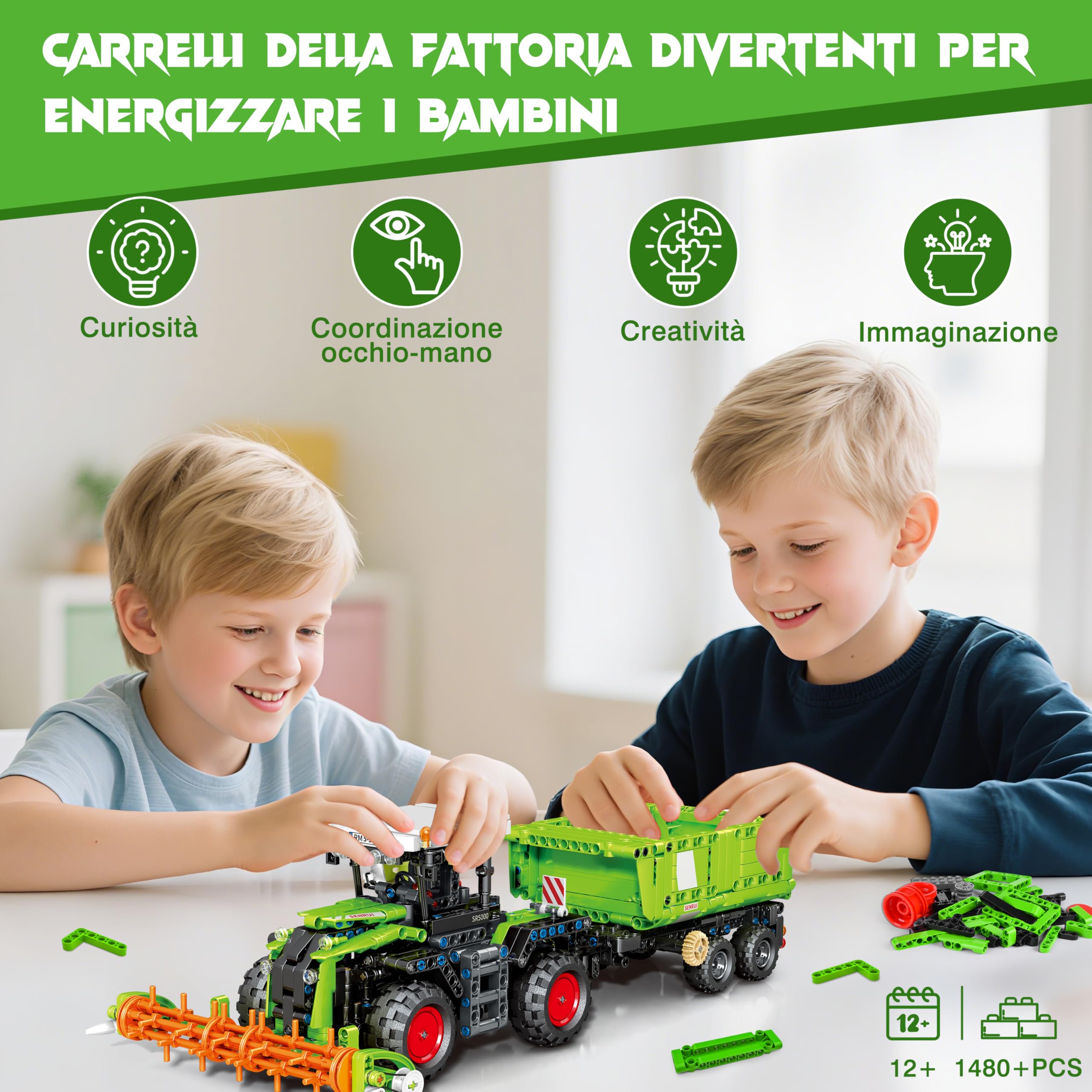 Charmofun 3 in 1 Technic Trattore Mietitrebbia, Mietitrebbia Trattore Giocattolo per Bambini e Bambine da 12 anni, Veicoli Agricoli Giocattoli a Blocchi da Costruzione Regalo per Bambini