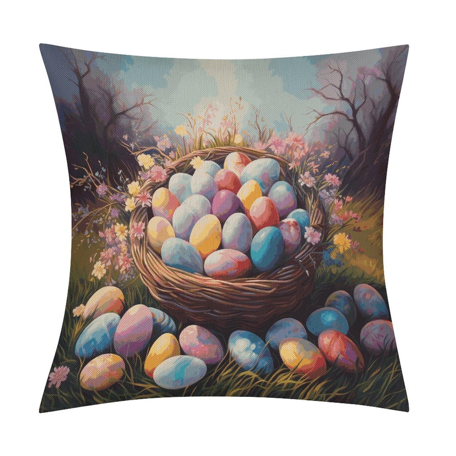 Fodpand Style Easter Eggs1 Pillow Covers 18X18 Inch, Pillow Cases Boho Farmhouse, Throw Pillow Covers For Couch Sofa Bed Spring Home Decor