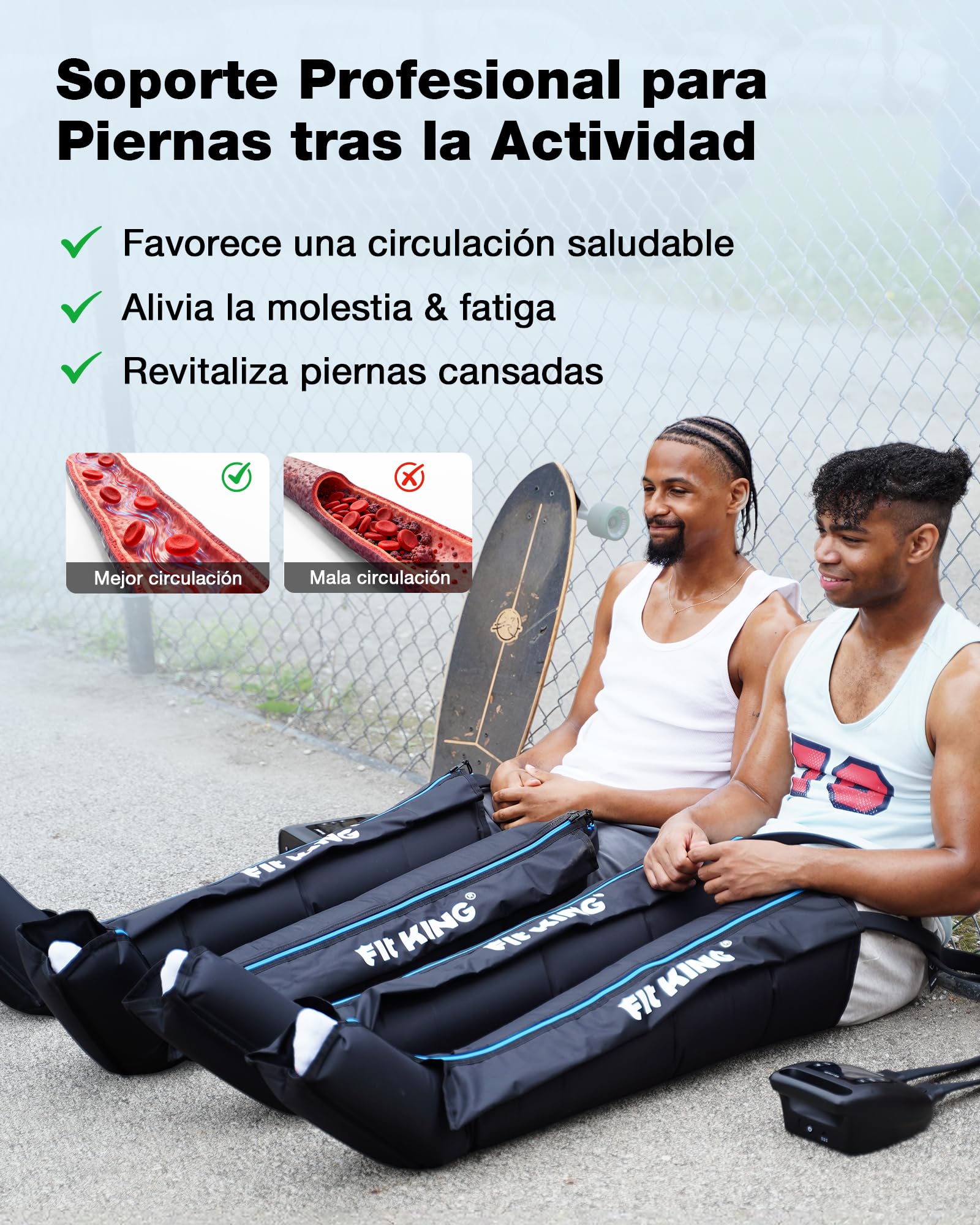 FIT KING botas presoterapia piernas, control de 4 zonas recargable (S) | Presoterapia para casa 12 intensidades 3 modos para pies pantorrillas y muslos Recuperación post-entreno y relajación diaria