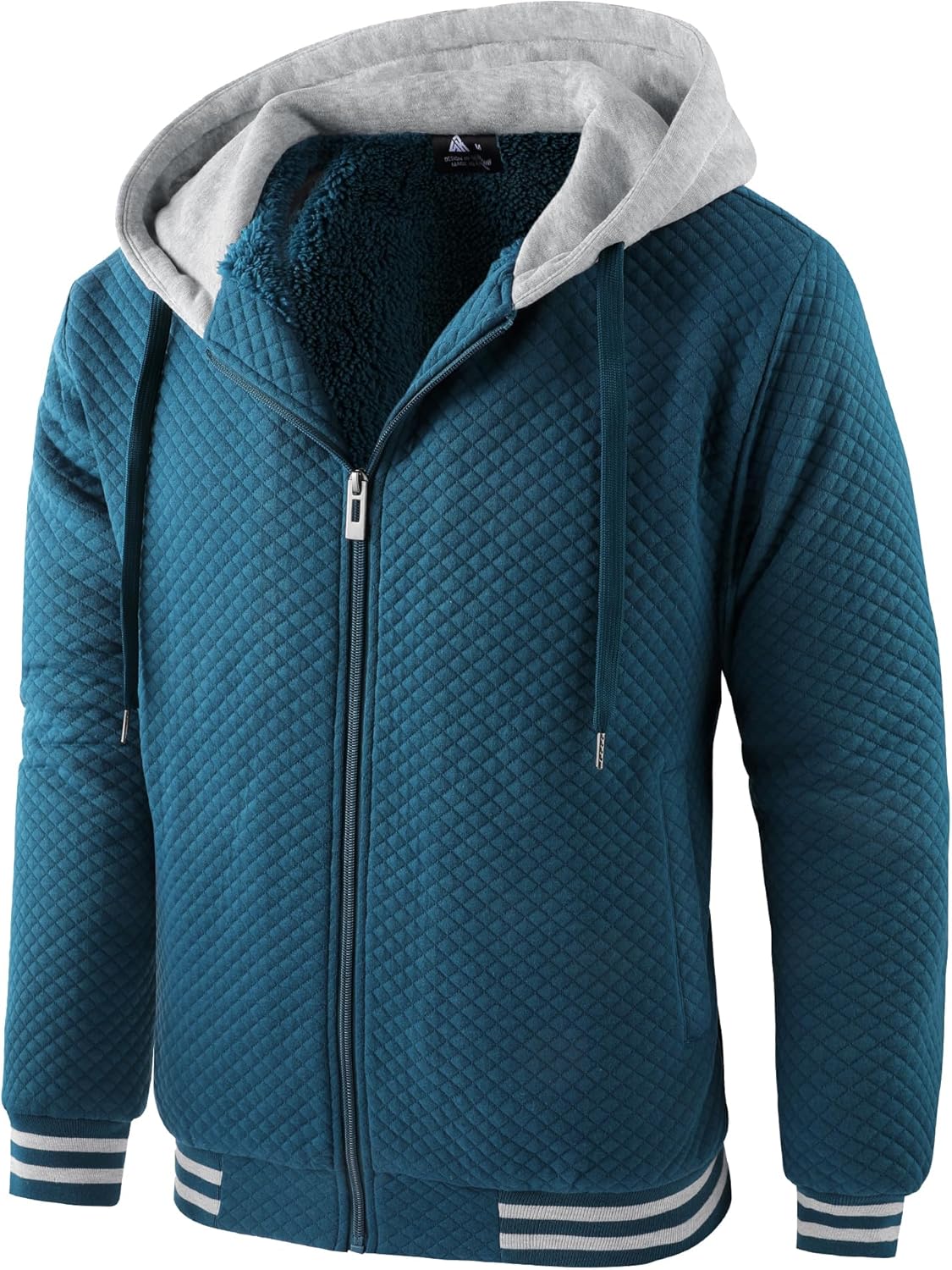 ZITY Men's Zip Up Hoodie Sherpa Lined Heavyweight Jacket Waffle Knit Fleece Thick Winter Warm Sweatshirt - Image 2