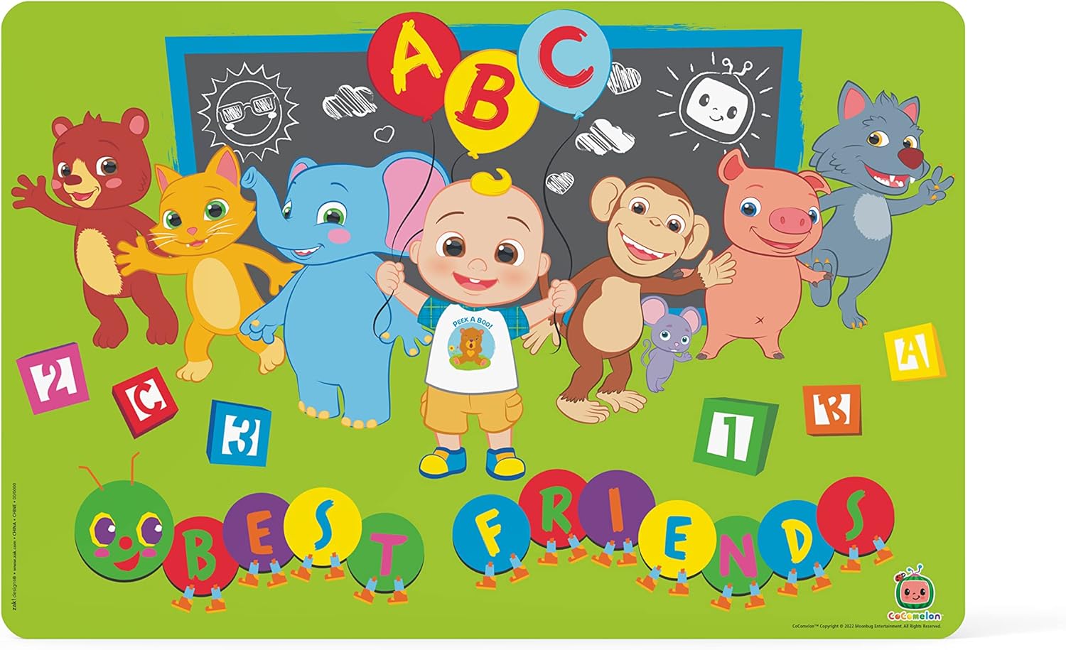 moonbug Designs Cocomelon Reusable BPA Free Kids Placemat, Best Friends Yellow