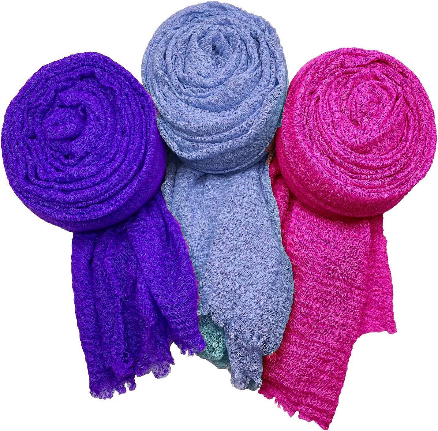 Women's UV Protection Light Weight Wrinkle Ironless Crinkle Cotton Hemp Summer Scarf Stoles Shawl head scarves for girls (Pack of 3) dn51-image-29