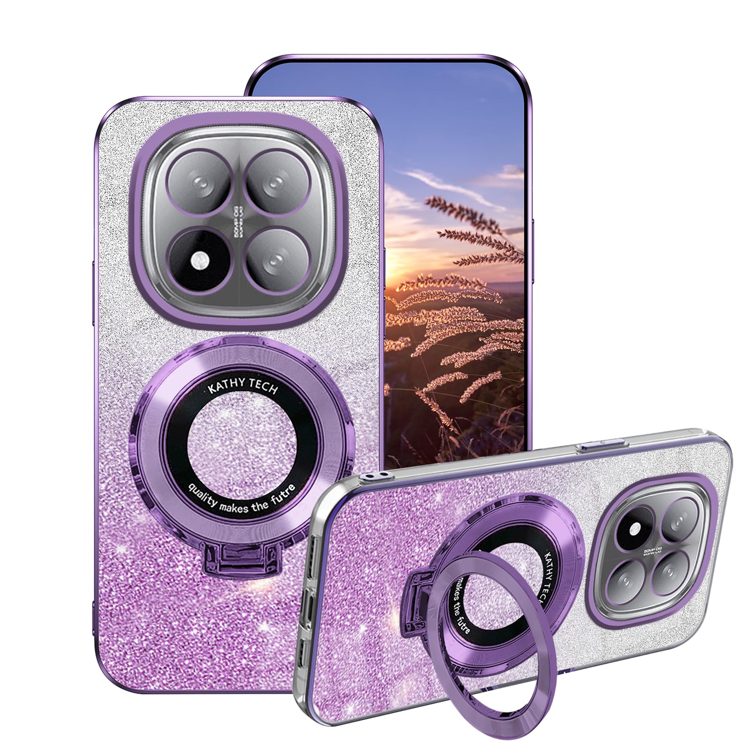 Hlgcokro Silicone Case Compatible with Xiaomi Redmi Note 14 Pro 4G Case with Ring Holder Kickstand, Phone Case for Redmi Note 14 Pro 4G Funda Clear