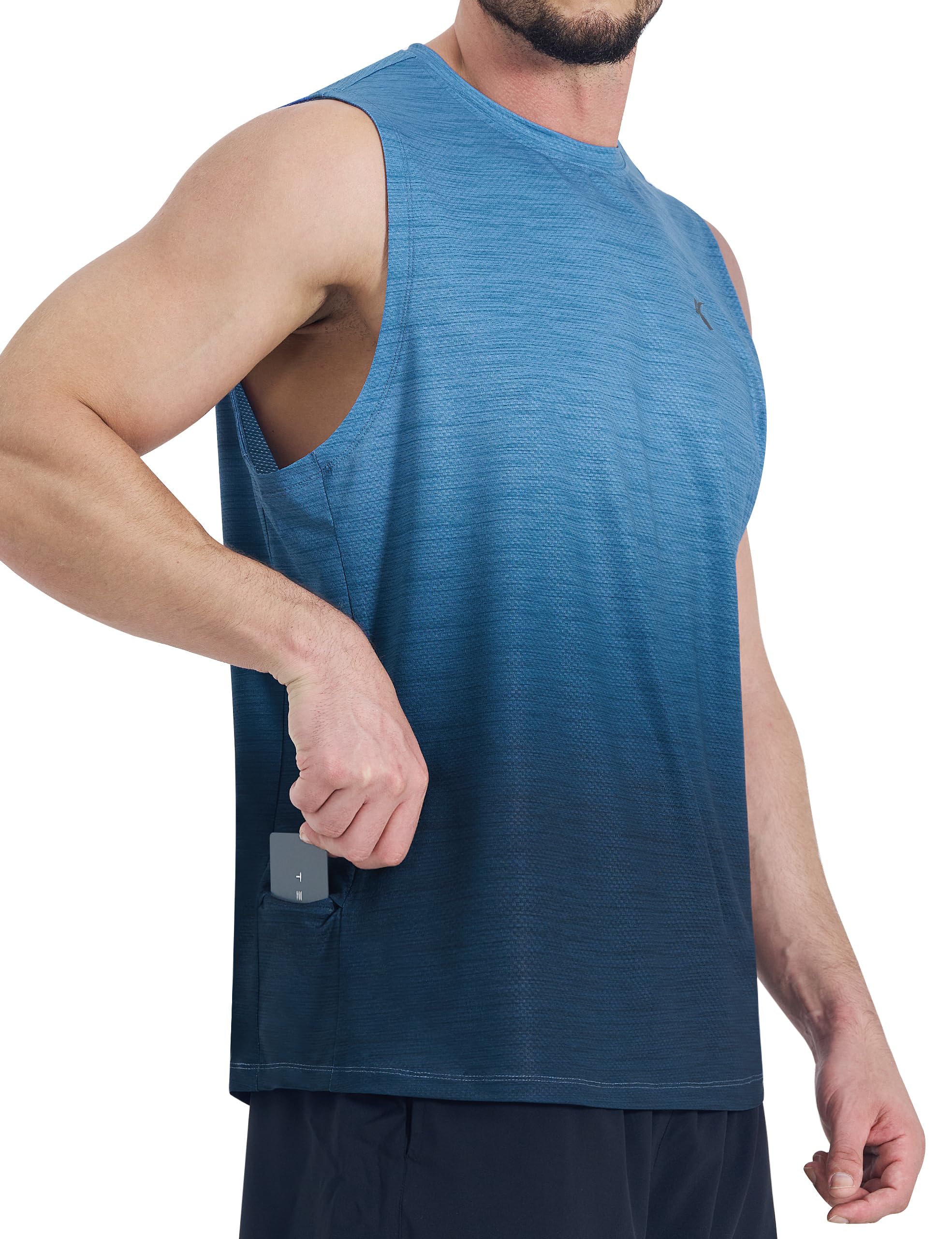 KPSUN Men's Quick Dry Workout Tank Tops Sleeveless Gym Muscle Shirts Fitness Running Athletic Swim Shirt with Side Pocket