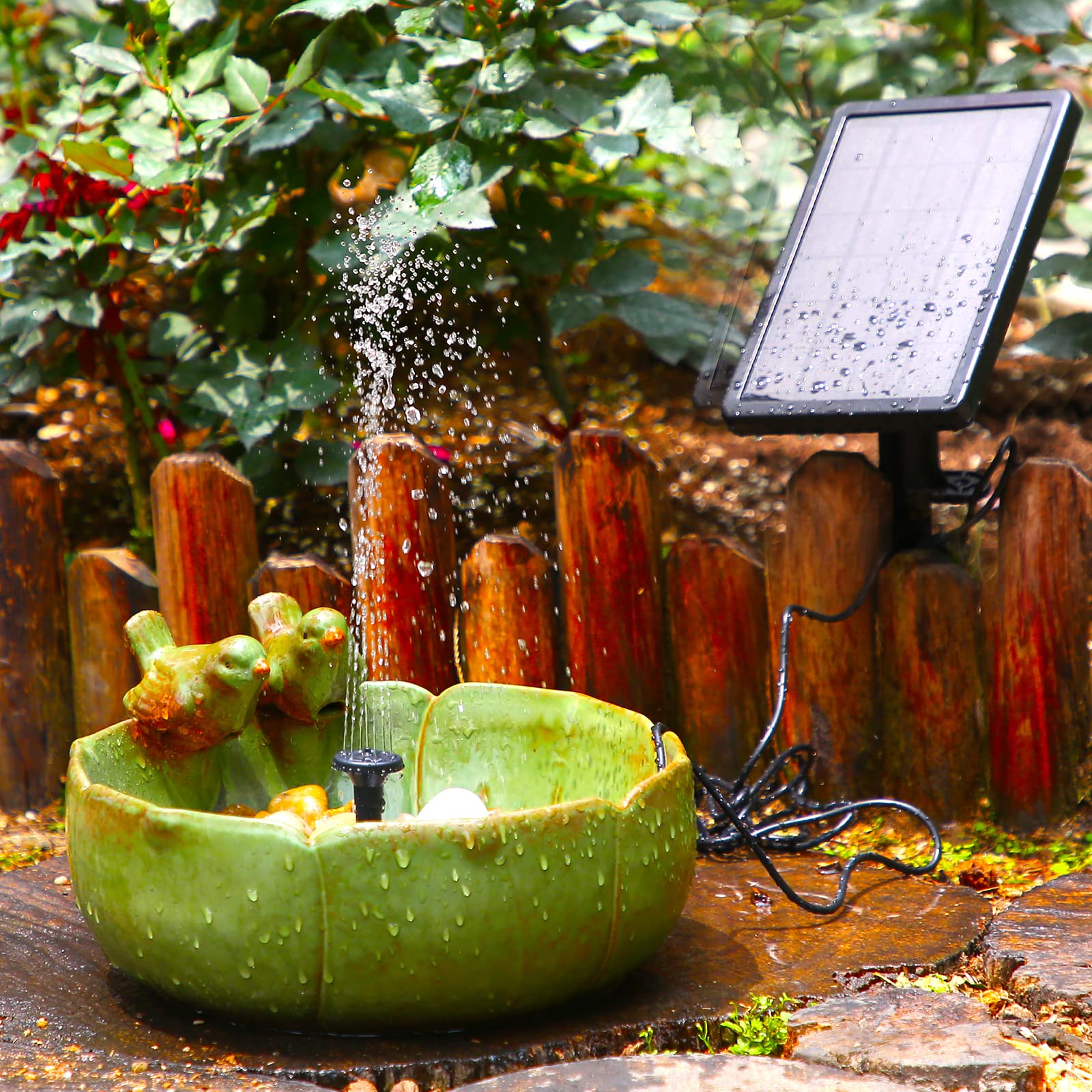AISITIN 3.5W Solar Fountain Pump – DIY Water Pump With 15 Nozzles, 4.9ft Pipe, Ground Stake For Bird Bath, Pond, Garden