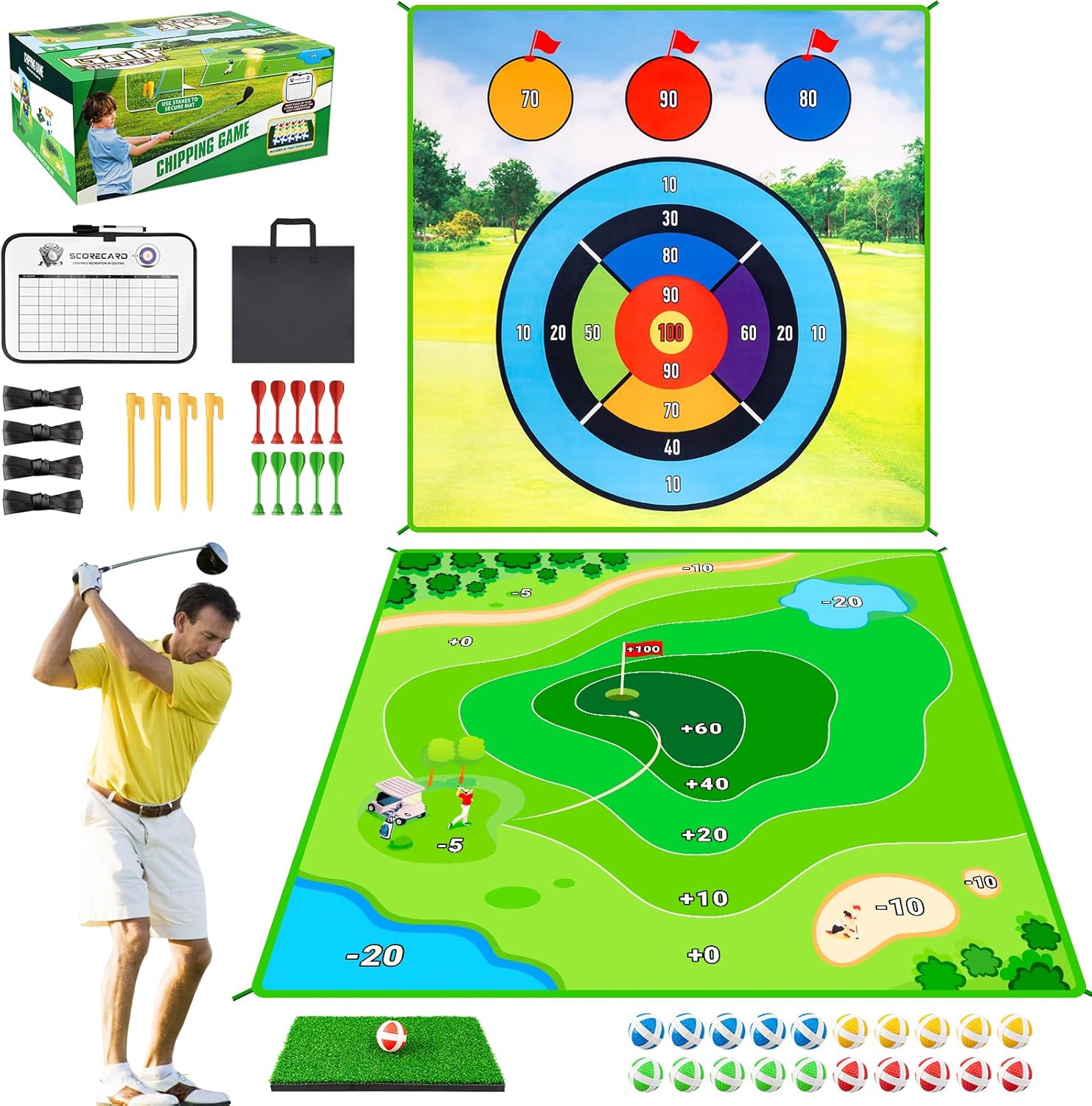 Golf Chipping Practice Mat for Backyard Games, Battle Golf Hitting Mat for Swing Training, Fun Golf Party Game, Perfect for Outdoor Activities Target Disk Pattern: 3A