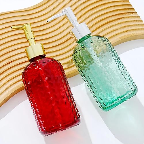 Miniatura 4 de 13 oz Glass Hand and Dish Soap Dispenser,Clear Diamond Design Glass Refillable Hand Soap Dispensers with Rust Proof Pump,Bathroom Decoration