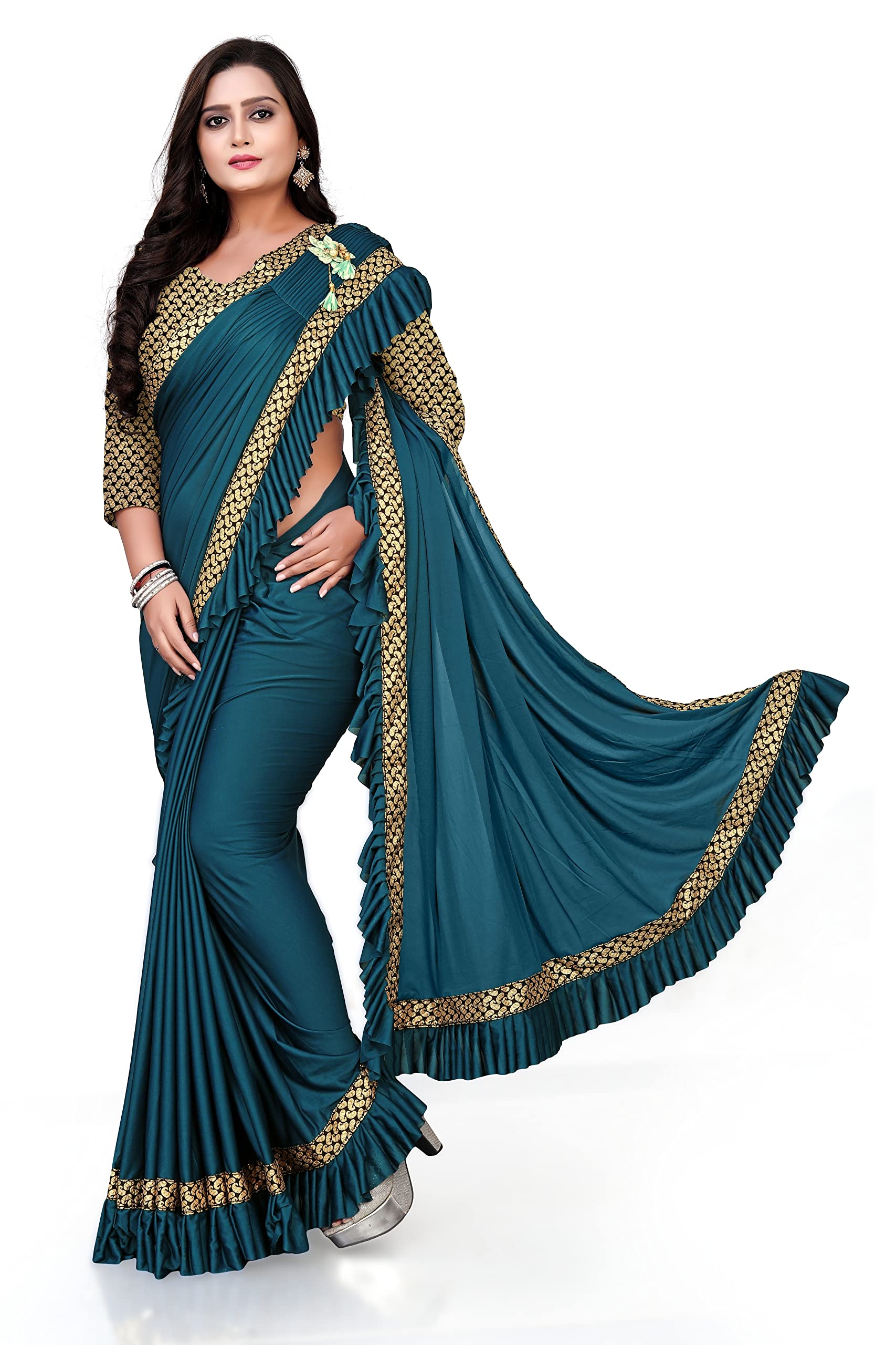 GenericWomen's Ready To Wear Lycra Saree With Unstitched Blouse Piece || Indian Traditional Saree