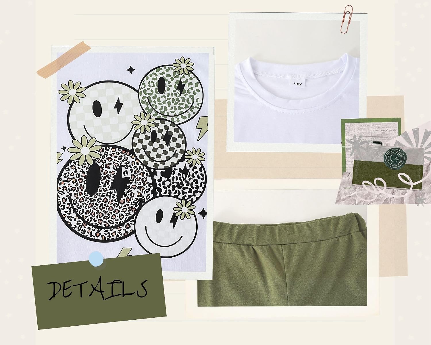 Girls Clothes 2 Piece Smiley Face Print T-Shirt Tops & Cargo Pants Spring Summer Outfits Tween Girls 7-14Y