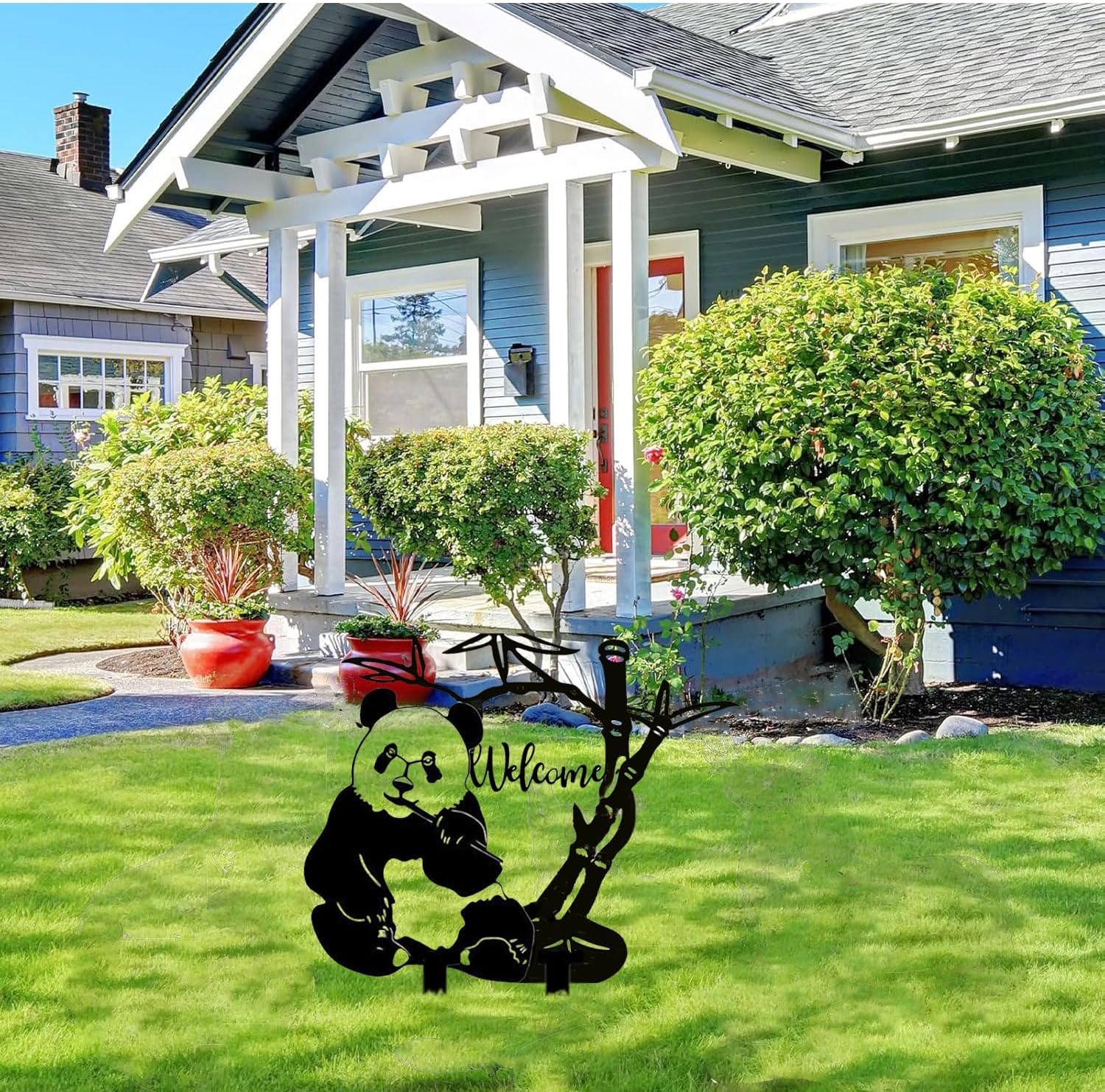 Panda Garden Decor for Outside Silhouette Statues Garden Stakes Outdoor Metal Animal Decorations Yard Art for Patio Lawn Ornaments Birthday Gift for Women Mom Men 13.78 * 11.81 inch / 35 * 30cm - Image 3