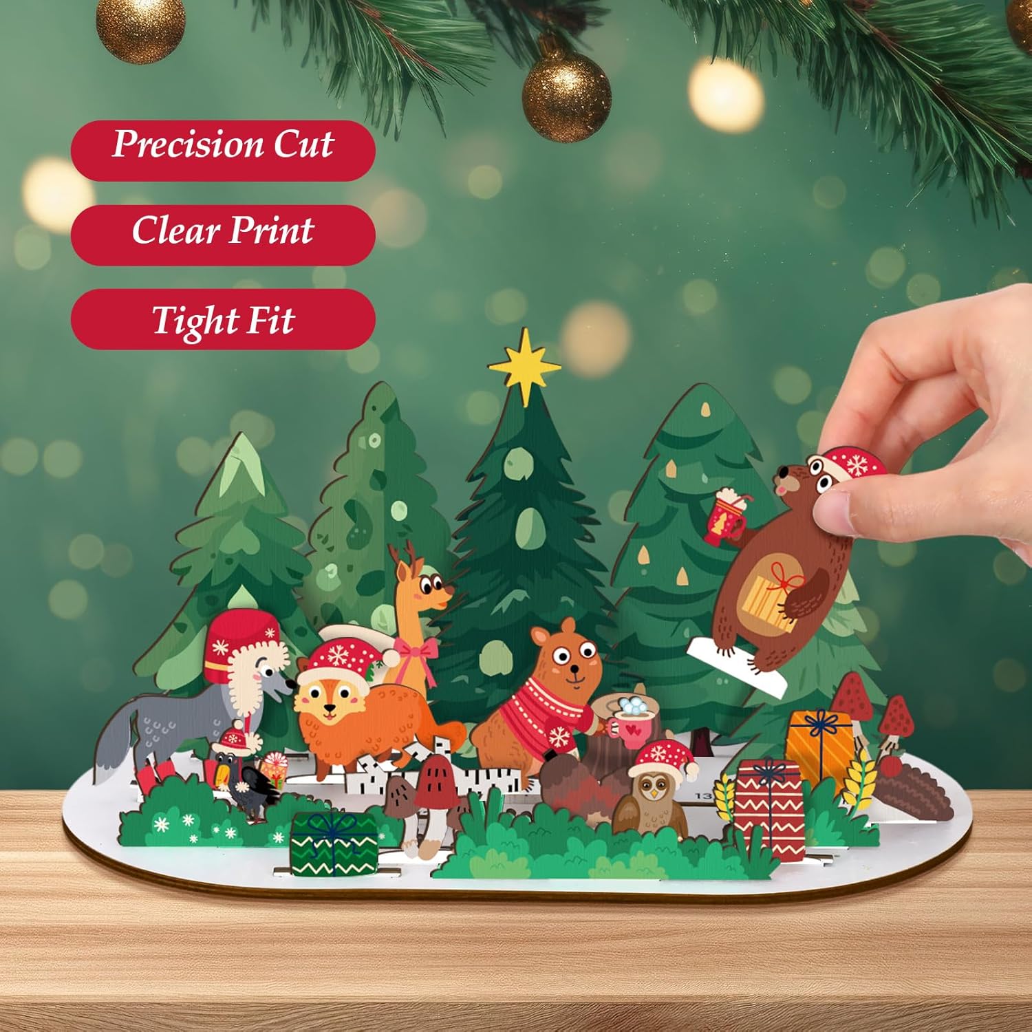 Wooden Advent Calendar 2026 Christmas Countdown Gift Set with 25 Gift Envelopes for Table Window Decor Shelves Table Centerpieces Decoration(Woodland Animals)