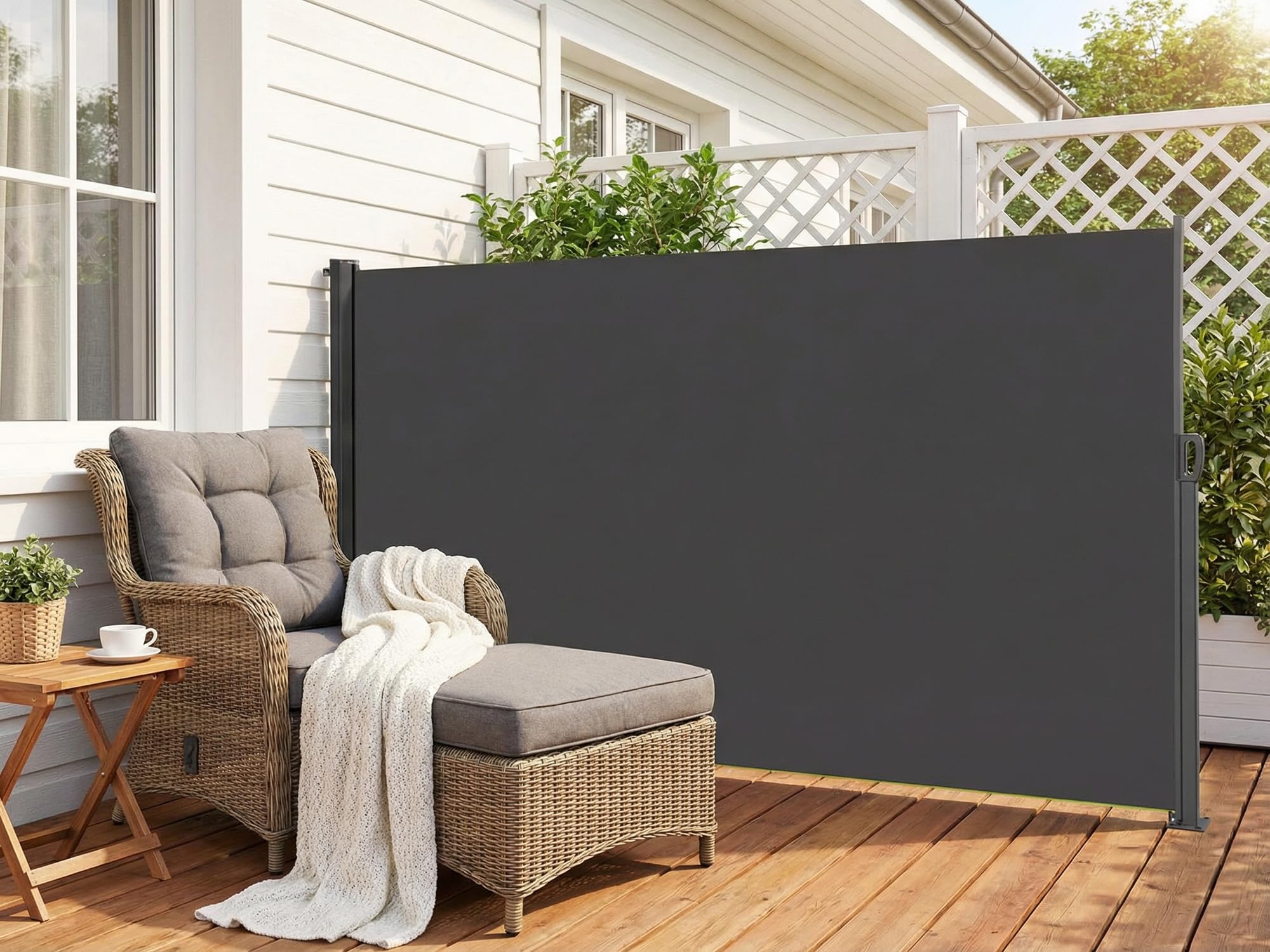 Toldo Lateral Extensible 180 x 400 cm (HxL) - Retractil Exterior con Pantalla Enrollable, Protección Solar, Impermeable, Revestimien PU para Terraza, Gris
