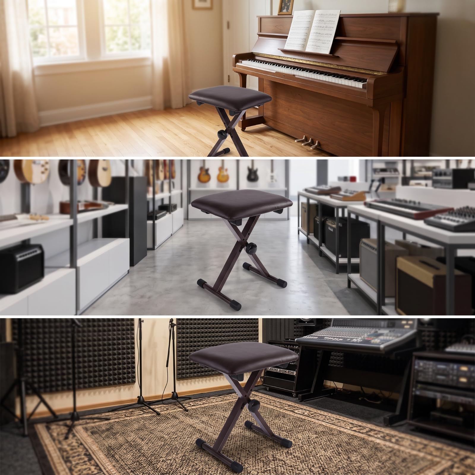 Banco Plegable con Asiento Acolchado Portátil Banco Piano Antislizan Banqueta para Pianistas, clistas