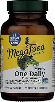 MegaFood Men's One Daily - Multivitamin for Men with Zinc, Selenium, Vitamin B12, Vitamin B6, Vitamin D & Real Food - Immune Support Supplement - Muscle and Bone Health - Vegetarian - 60 Tabs