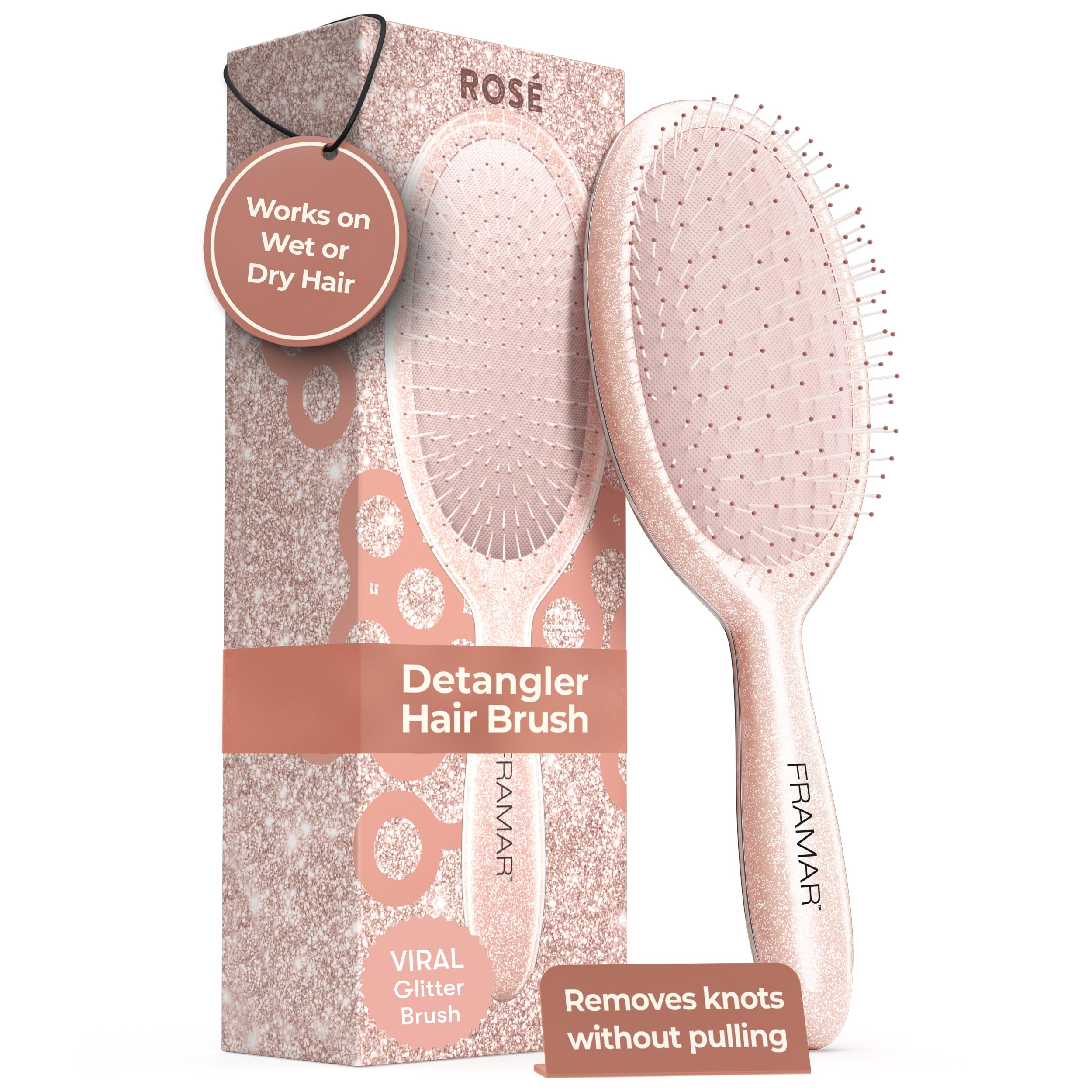 Glitter Hair Brush Detangler, Detangling Hairbrush For Women, Wet Hair Brush For Girls, Hair Detangler Brush, Wet Hairbrush, Hairbrushes, Girls Hairbrush Detangler, Reduces Frizz – Rosé