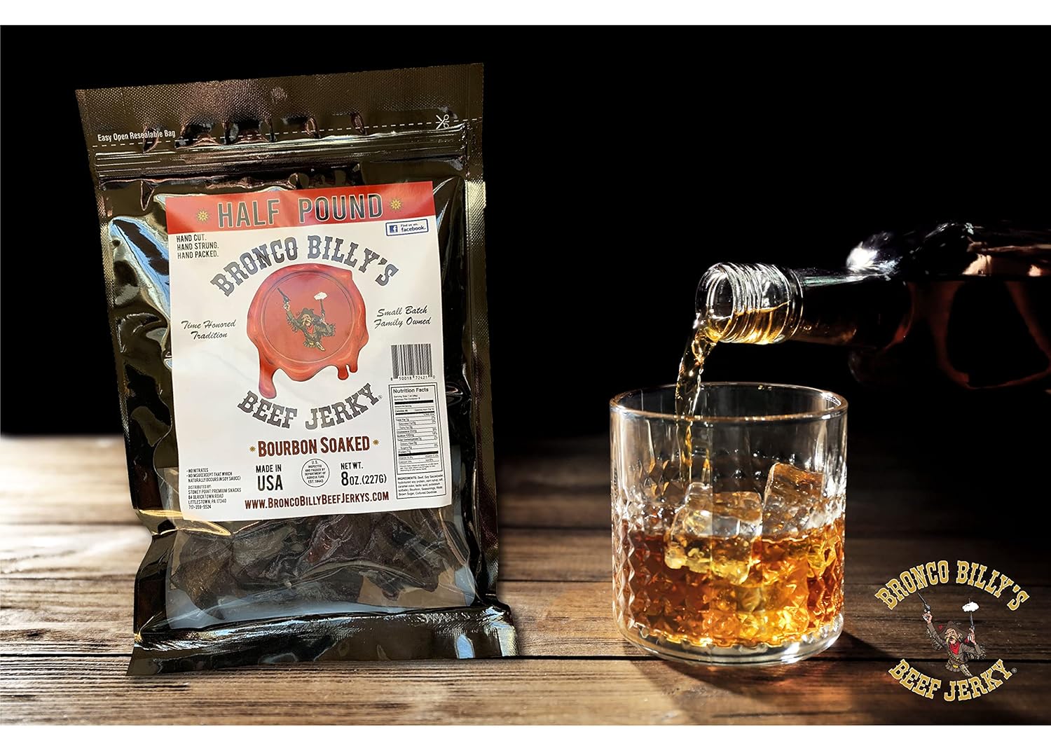 Bronco Billy's Beef Jerky Bourbon Soaked Half Pound Resealable Bag