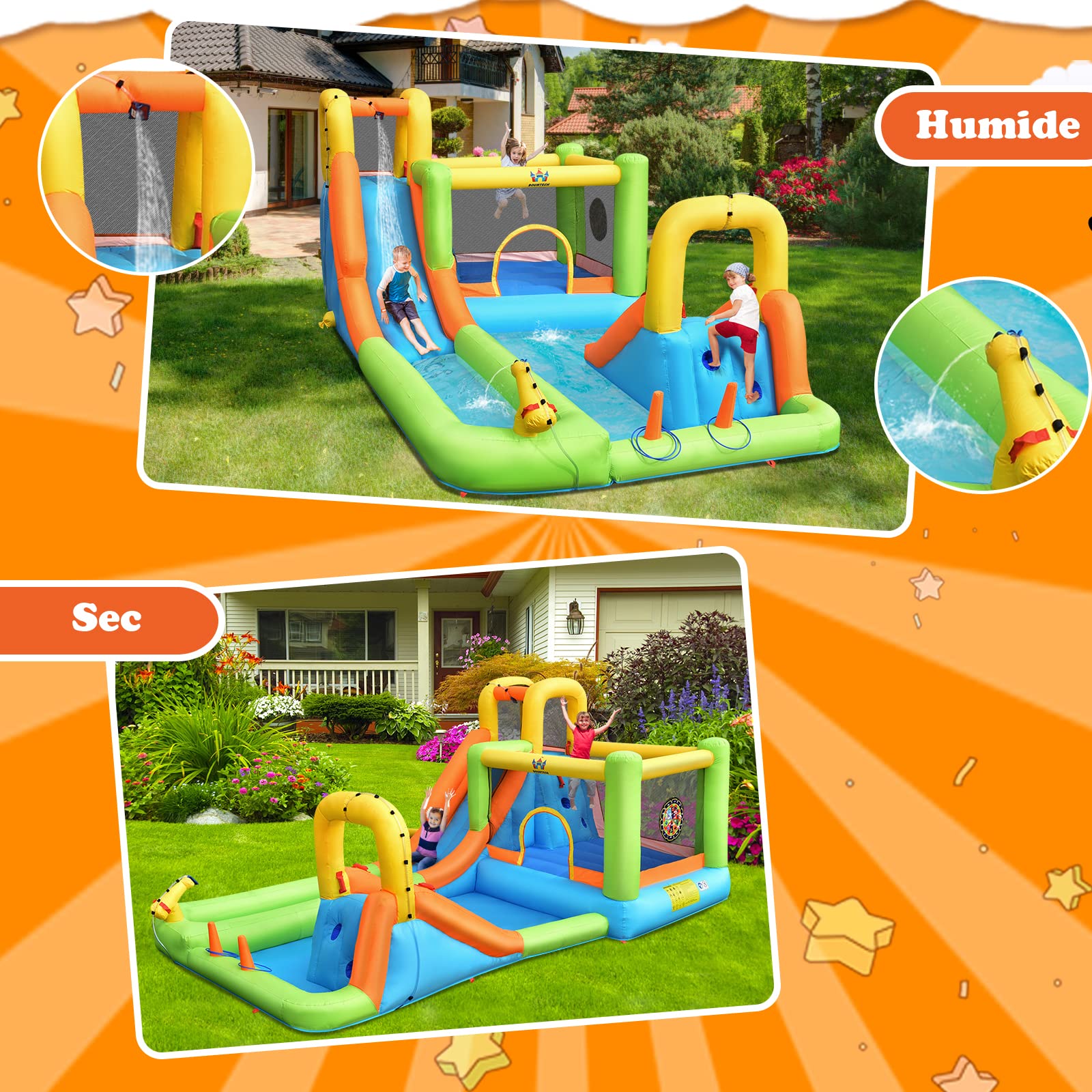 GOPLUS Castillo Hinchable para Niños, Hinchable Grande con Piscina, Pistola de Agua Tobogán Acuático, Adecuado de 3 a 10 Años, ‎504 x 295 x 217 cm