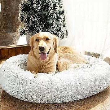 SAVFOX Plush Calming Dog Beds, Donut Dog Bed for Small Dogs, Medium, Large & X-Large, Comfy Cuddler Dog Bed and Cat Bed in Faux Fur, Washable Dog Bed, Multiple Sizes XS-XXL