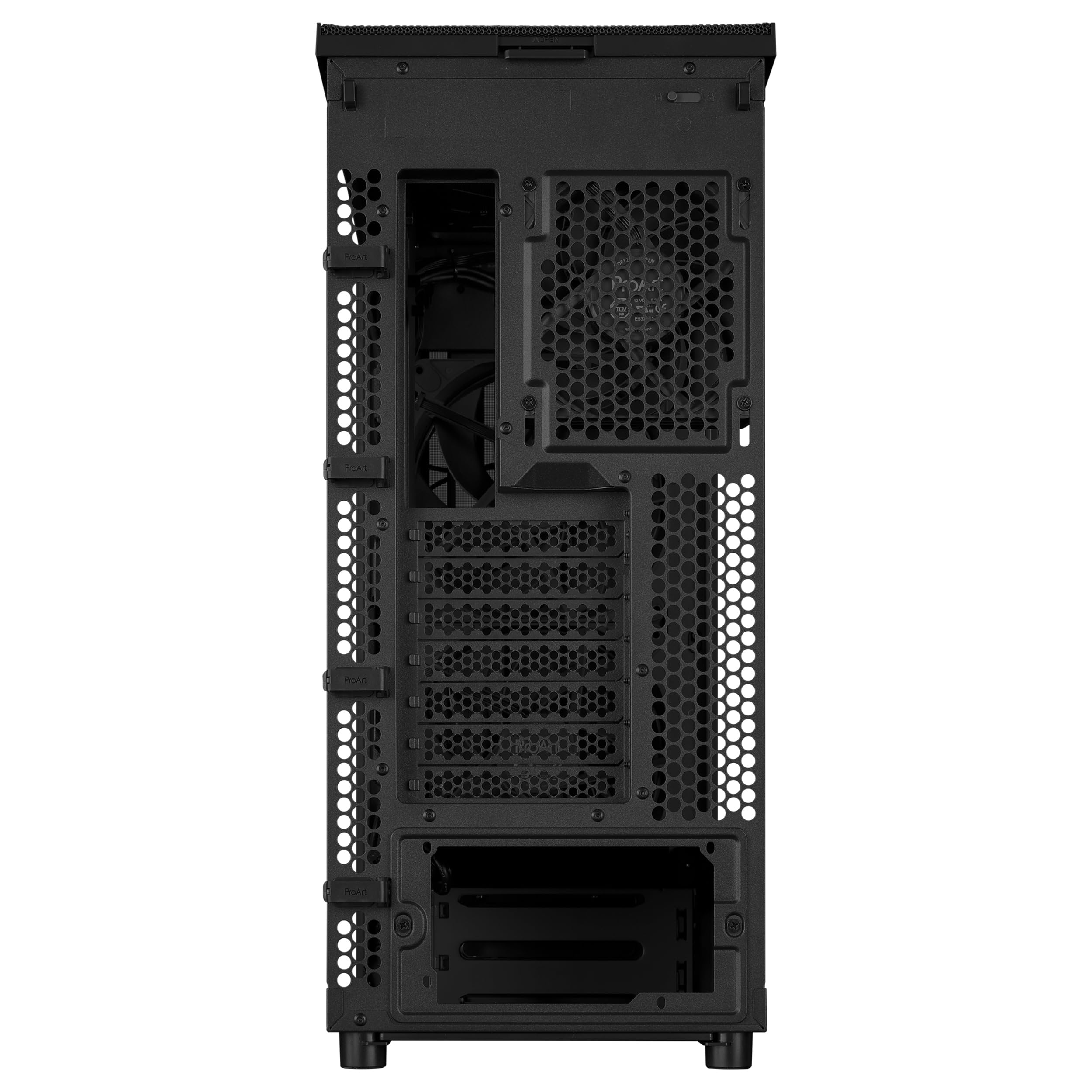 ASUS ProArt PA401, Chasis ATX con Panel de Metal, Compatible con GPU de hasta 314 mm, Dos Ventiladores de 160 mm, Bloqueo del Panel Lateral, Soporte para Fuente de alimentación extraíble