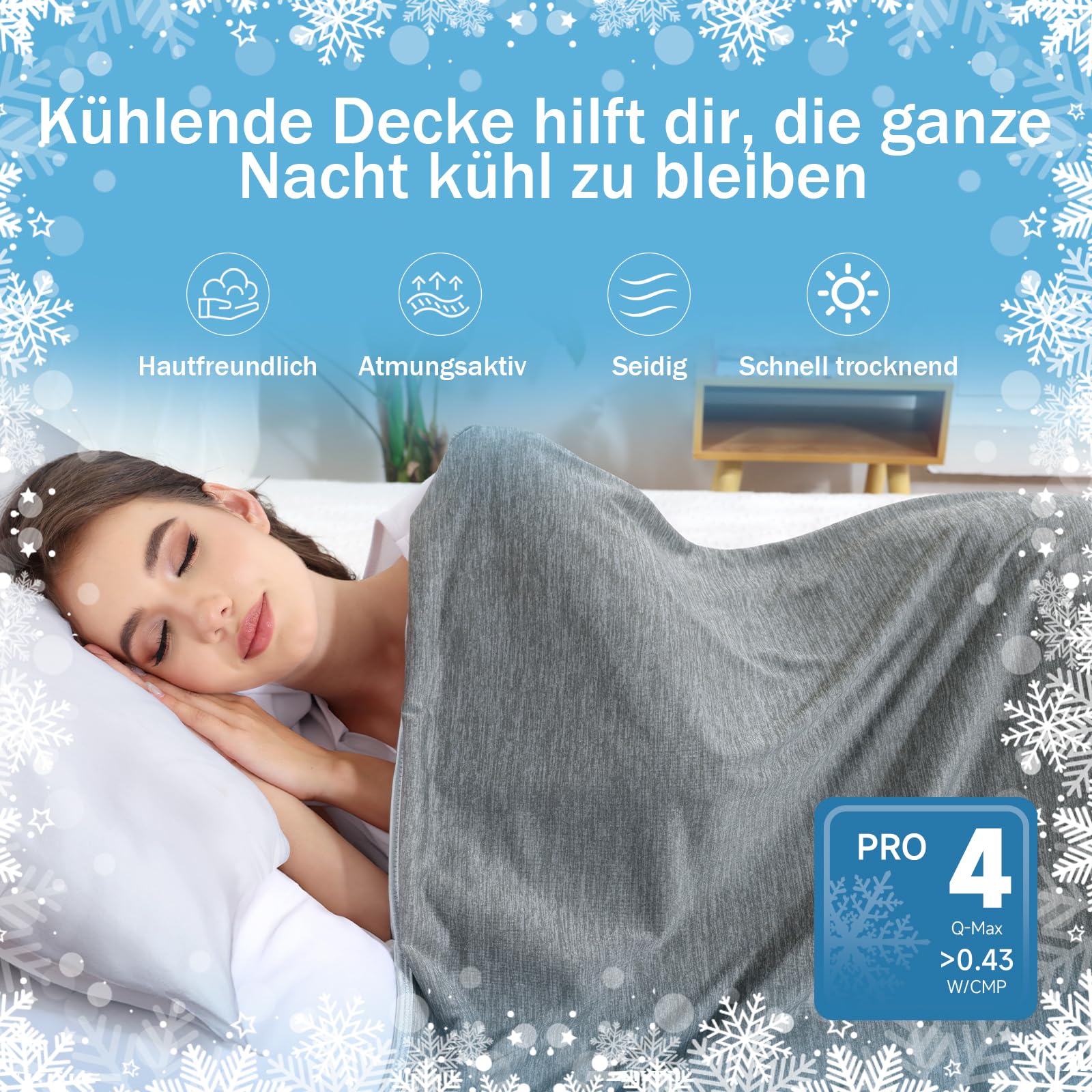 COVACURE Kühldecke Kühlende Decke 150x200 cm – Cooling Sleep Decke aus Funktionsmaterial – Leichte Sommerdecke für Schlafzimmer & Sofa (Grau)