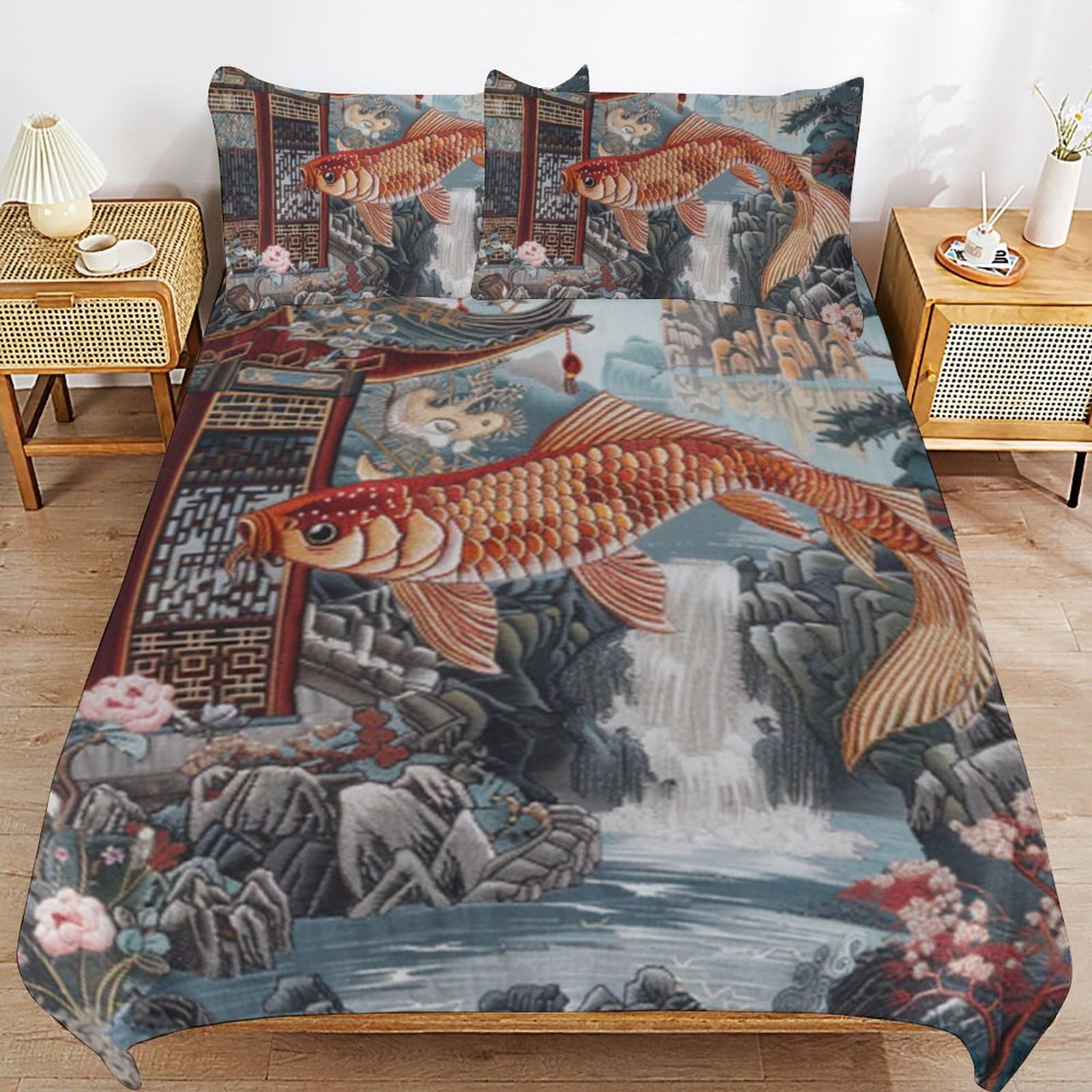 Parure de lit poisson rouge 135x200 pour créer une ambiance océanique dans la chambre