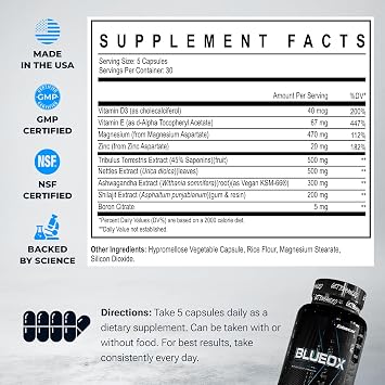 Enhanced Labs - Blue Ox Testosterone Booster- Natural Testosterone Supplement for Increased Strength & Testosterone for Men (150 Capsules)