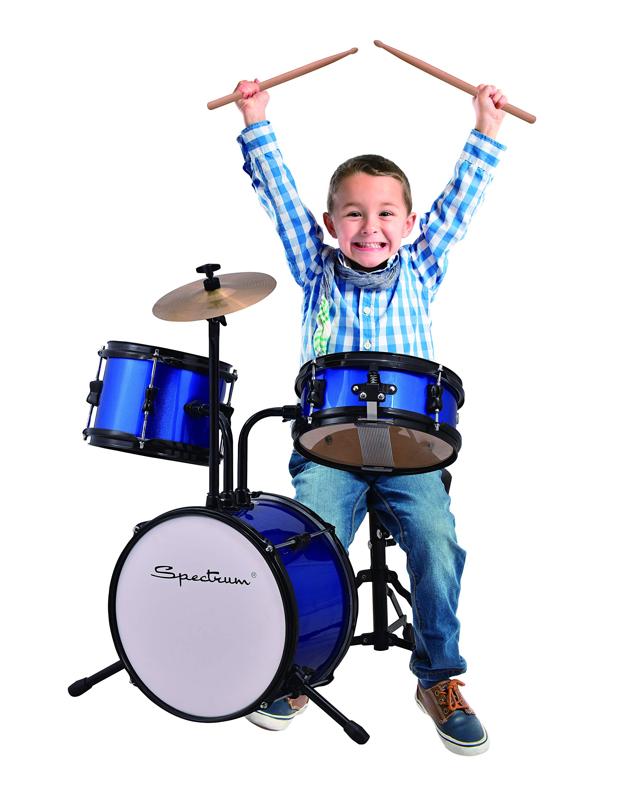 Spectrum AIL 610B 3-Piece Junior Kit with Crash Cymbal & Drum Throne, Blazin' Blue