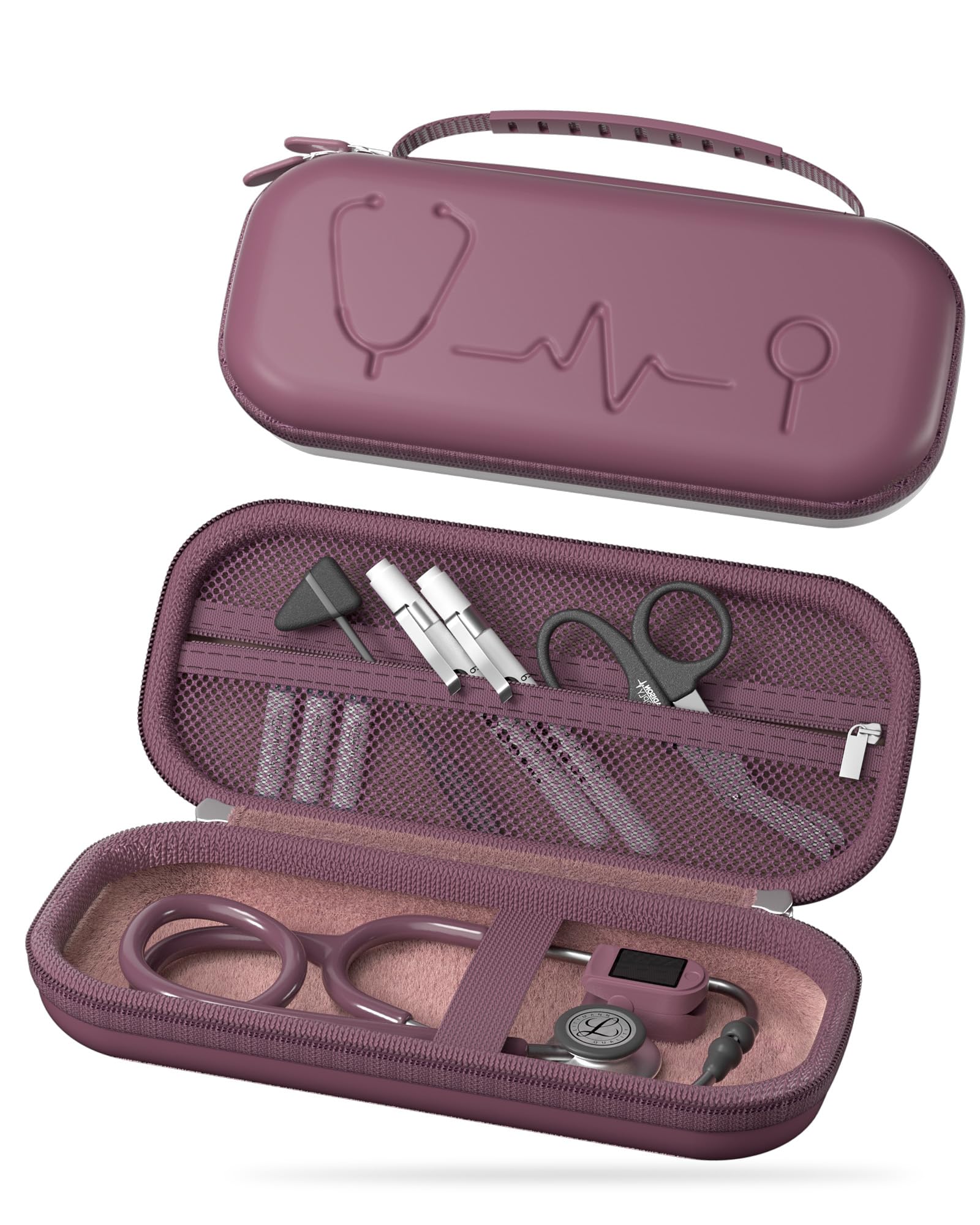 ProCase 聴診器ケース 耐衝撃 ハードEVA 収納ポーチ Littmann Cardiology対応 メッシュポケット付き - プラム | Classic III Lightweight III IV MDF Acoustica等対応, ベルベット裏地, 弾性固定バンド, 軽量コンパクト, 持ち手付き, 医療従事者への贈り物に