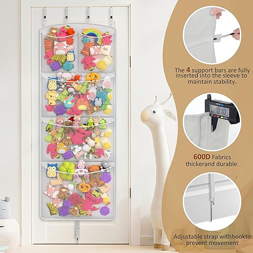Miniatura 3 de Hamaca de almacenamiento para animales de peluche, organizador de juguetes para colgar sobre la puerta y soporte de juguetes de felpa con ganchos de