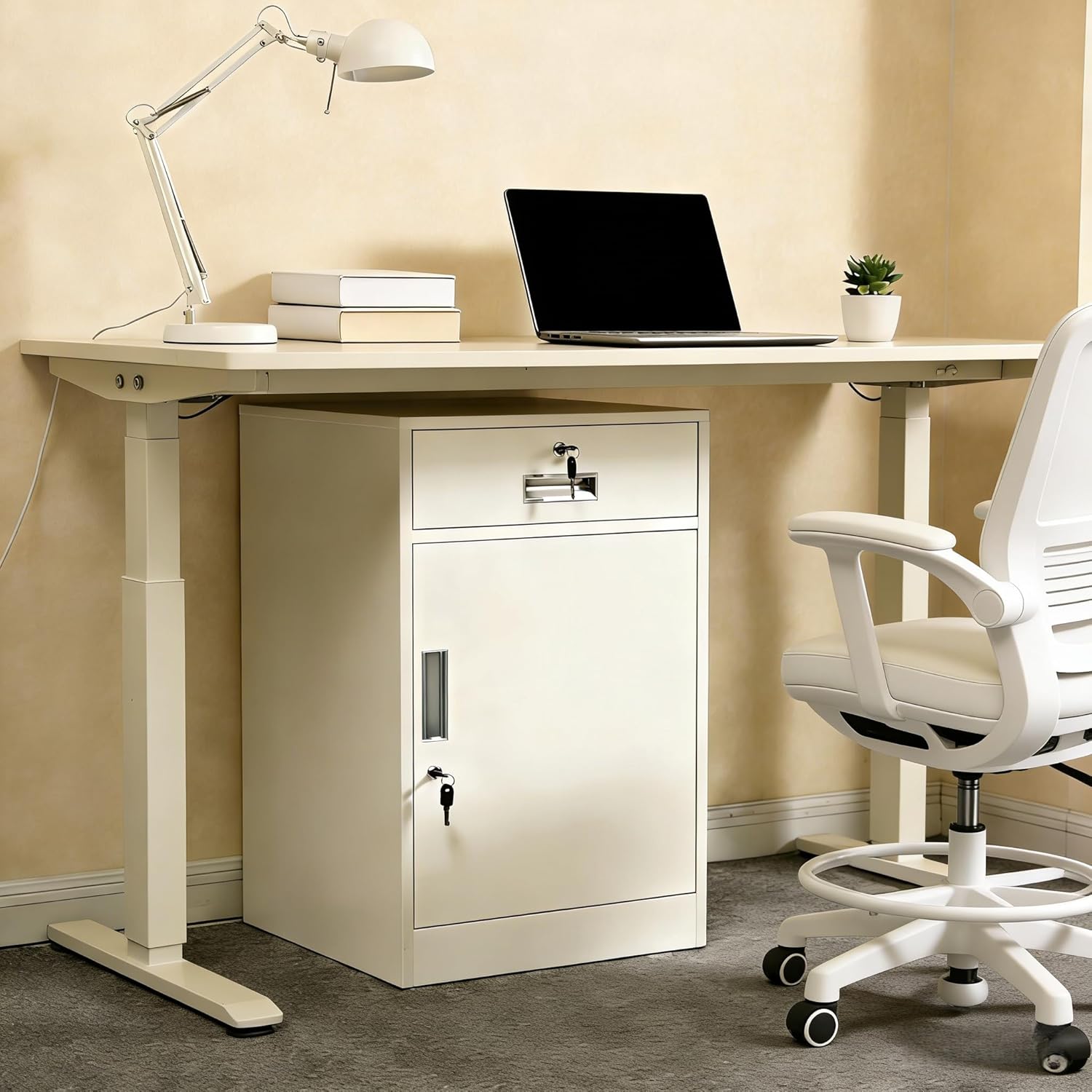 WIKTOP デスクワゴン サイドワゴン オフィス 完成品 キャビネット 書庫 スチール製 机下収納 袖机 可動棚 スリム ロッカー