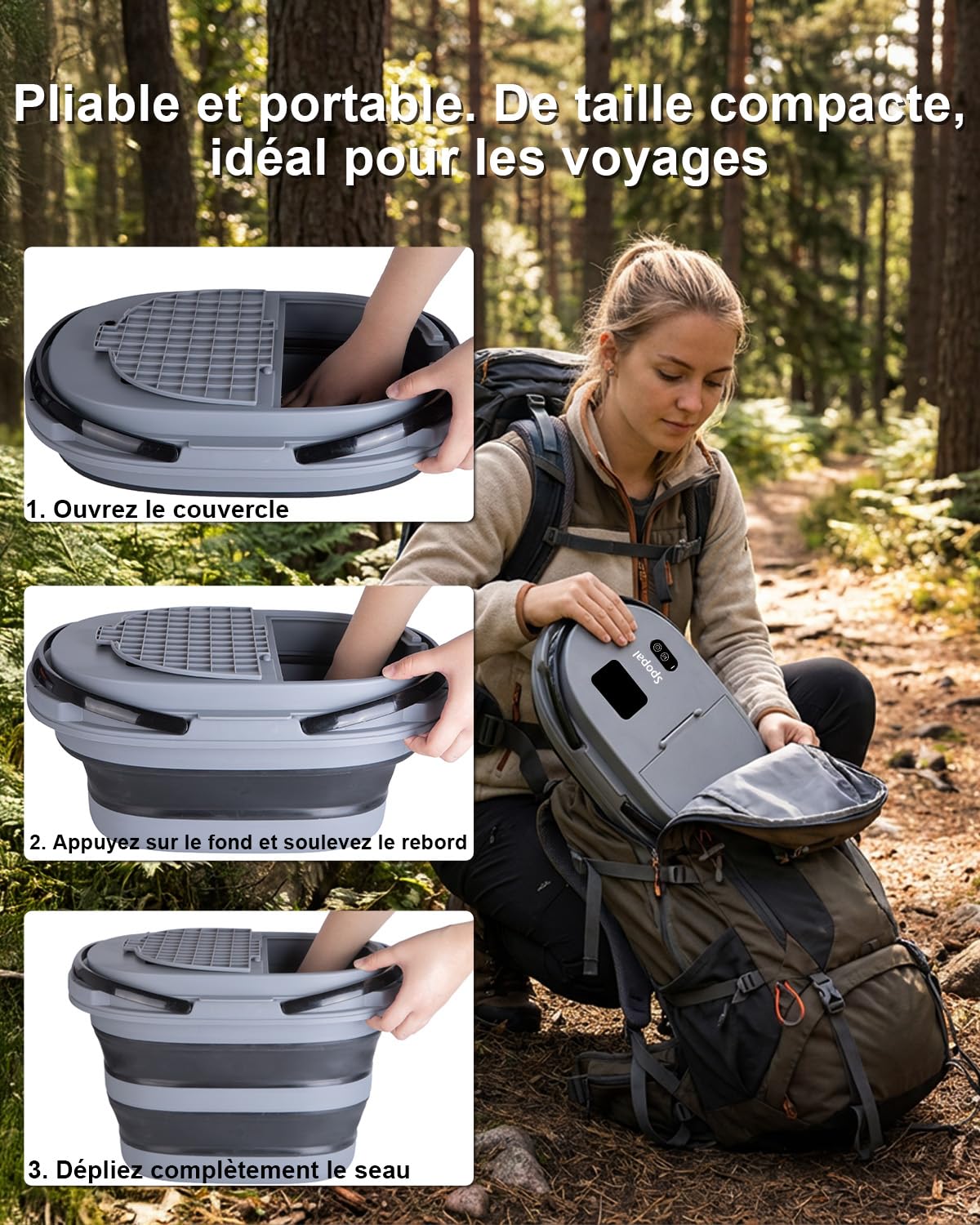 Spopal Douche Portable, [Longue Durée-Unité Intégrée de 20L] Douche Camping,IPX8, Pliable,13000mAh, écran LED,5 Vitesses Réglables, pour Fruits, Bain des Animaux Domestiques,Camping