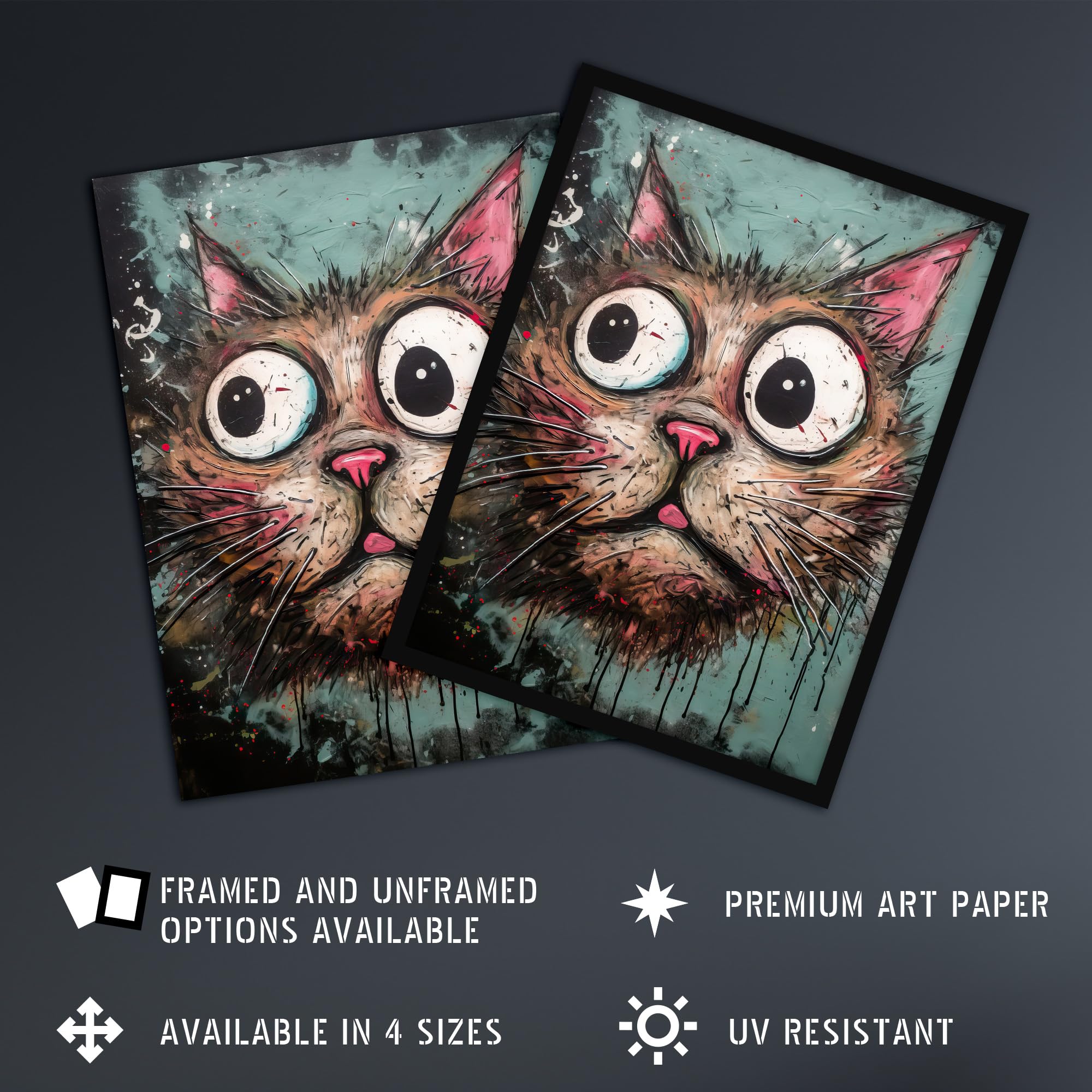 Artery8 Graffiti Street Art Bug Eyed Cat Artwork By Tom Jones Extra Large XL Wall Art Poster Print, Unframed 24X32", 81L x 61W cm - Image 2