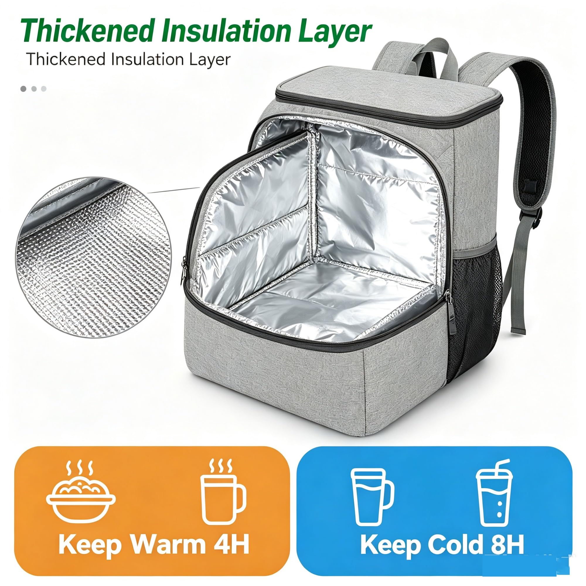Mochila Térmica 30L a Prueba de Fugas, Bolsa Nevera Portátil con Compartimento para Ordenador y Bolsillo para Móvil, Mochila Isotérmica de Tela Oxford para Picnic Playa Camping Senderismo(A)