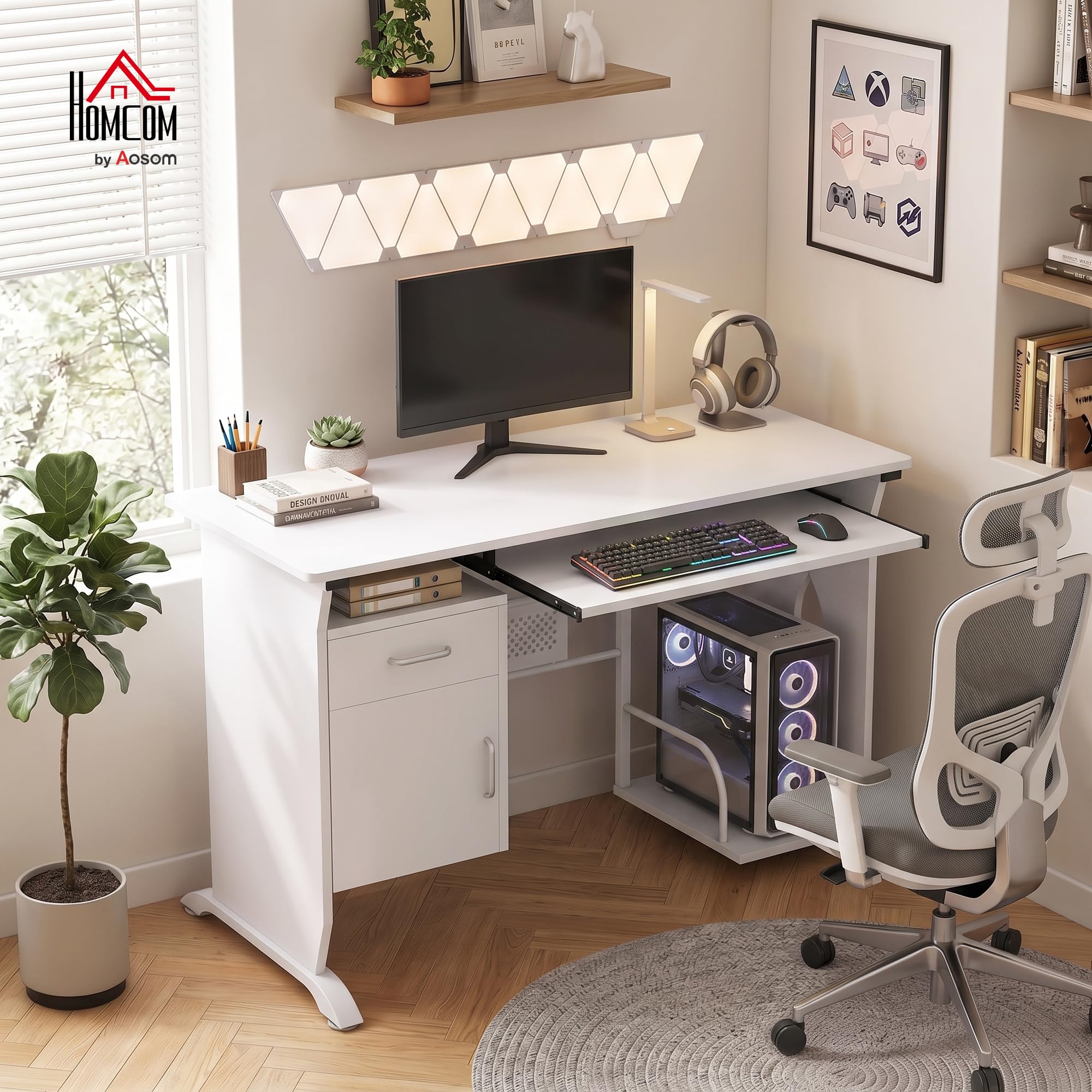 HOMCOM Bureau d'Ordinateur, Tablette Coulissante 100x52x75 cm Blanc