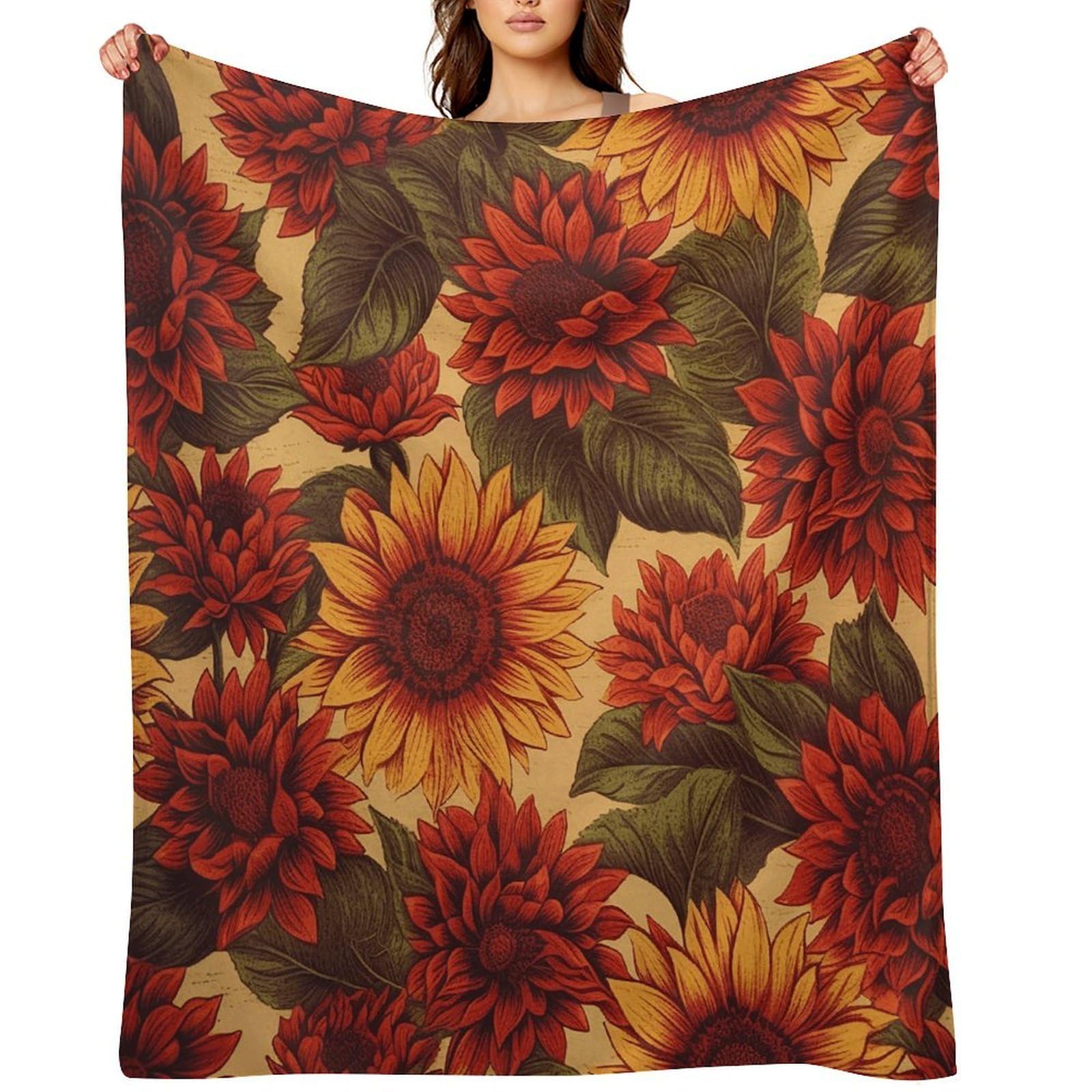 Red Sunflower Throw Blanket for Couch and Bed Super Soft Warm Lightweight Throw Blankets Cozy Fuzzy Flannel Blanket Personalized Decorative Blankets for Sofa Decor 30"x40"