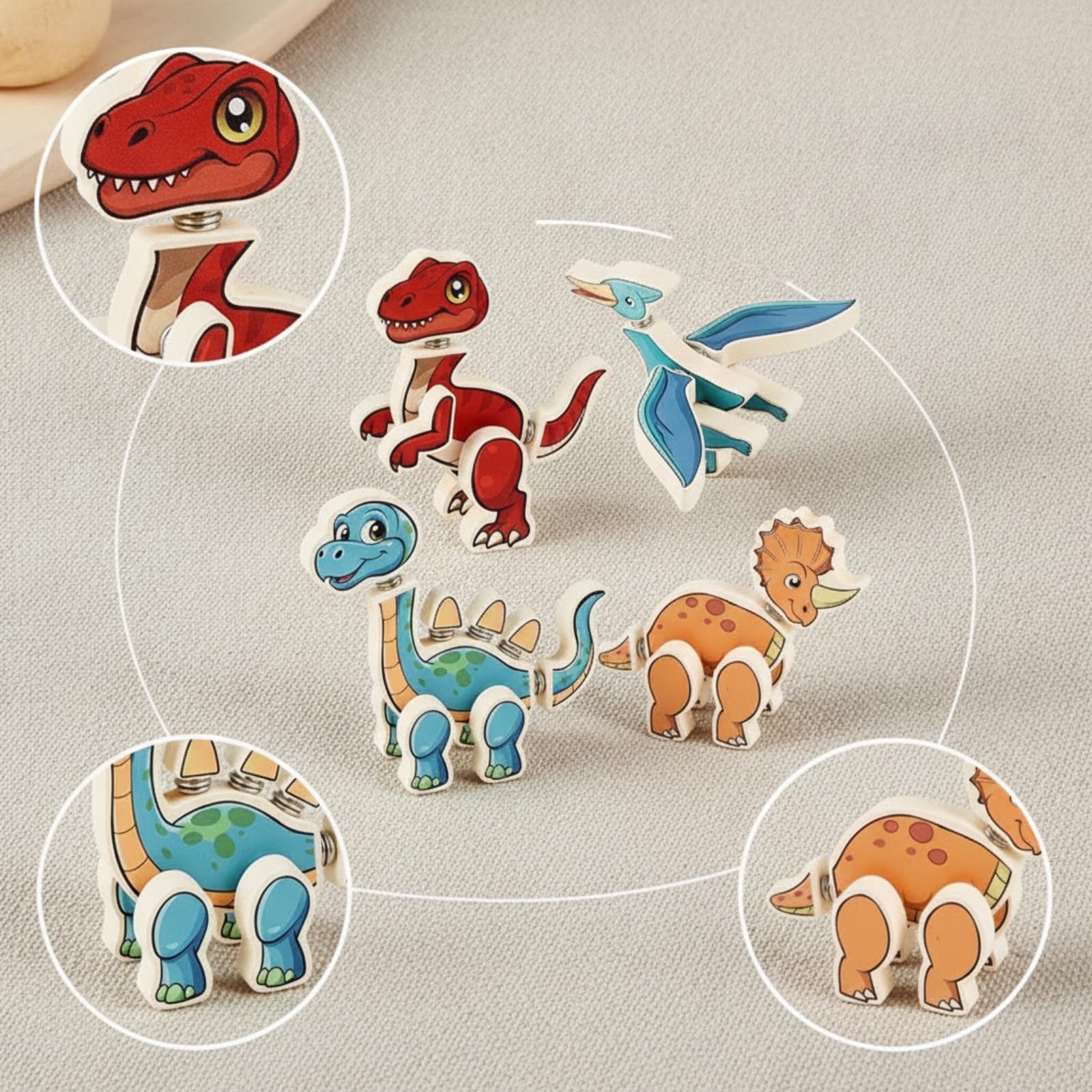 Giocattolo di Dinosauro 3D in Legno Smontabile Costruzione di Dinosauro con Componenti Incastro Senza Attrezzi per Area Giochi
