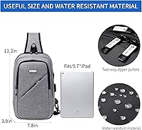 Vista 37 de DUSLANG Mochila de hombro para senderismo, bolsa cruzada para hombres, bolsas de pecho con puerto de cargador USB para campamento casual, ciclismo