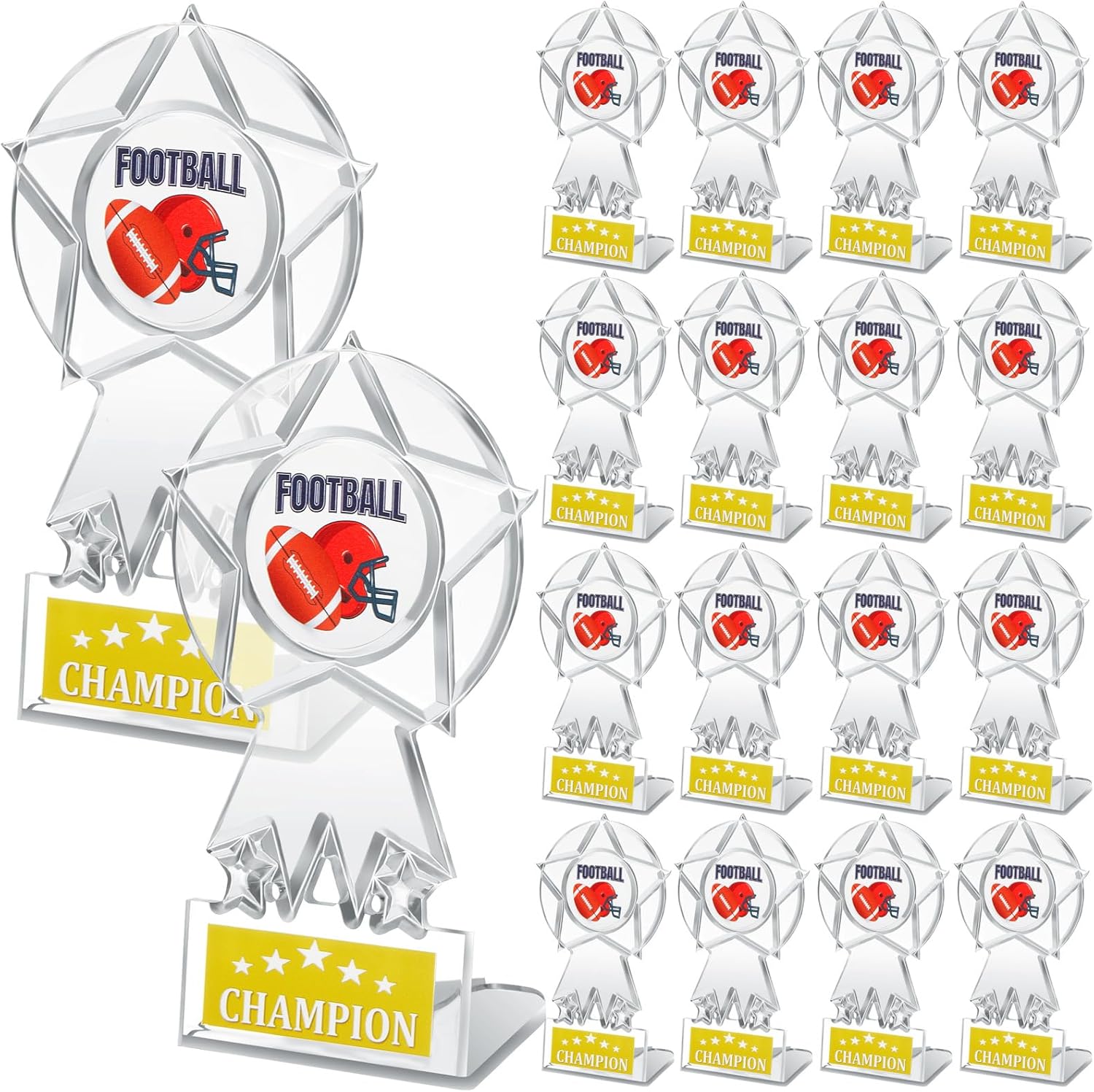 16 Pieces Basketball/Football Champion Trophy Set - Clear Acrylic Winner Prizes & Awards for Sports Competitions, Souvenir Gifts & Decorations