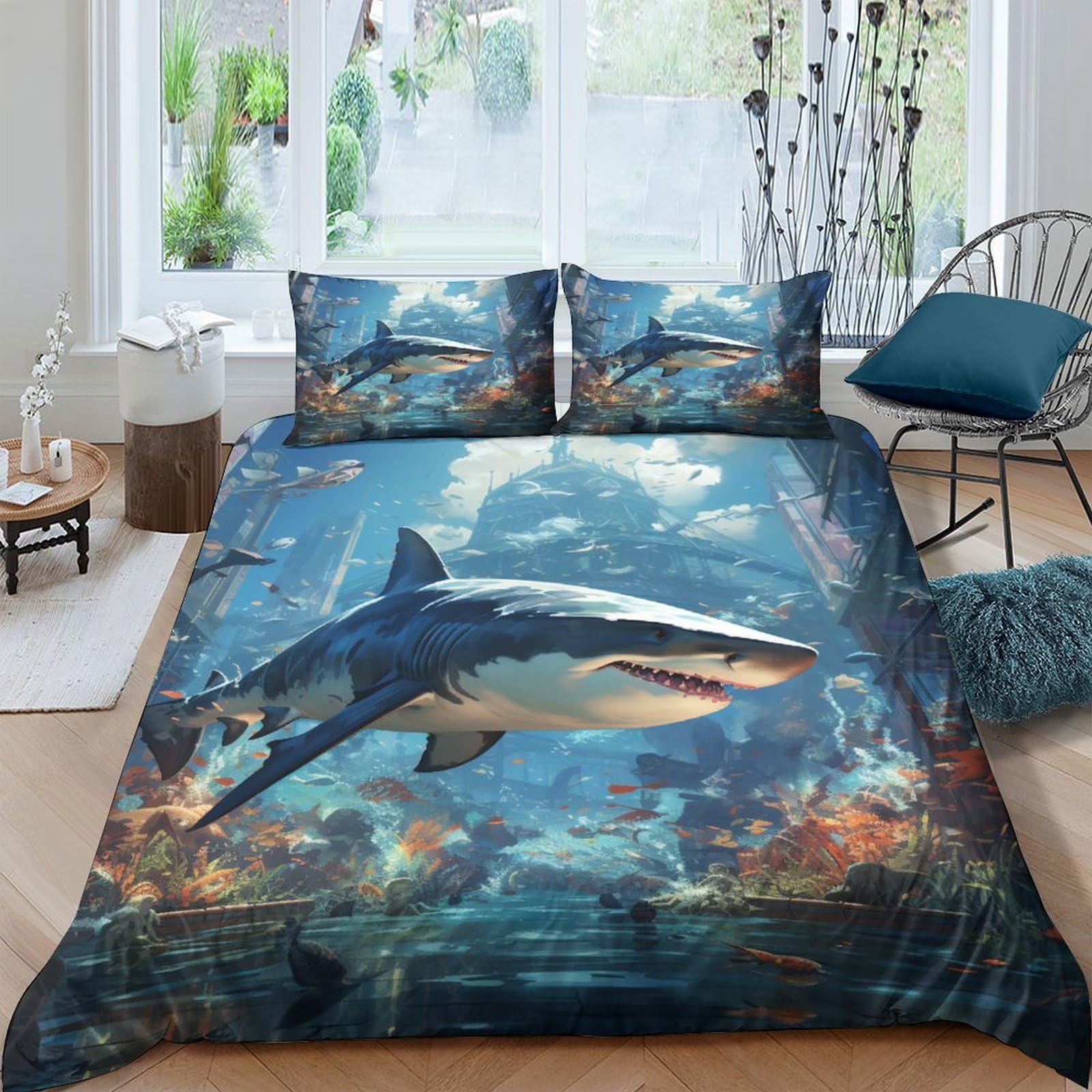 Housse de couette Hungry Shark 3D en microfibre respirante avec fermeture éclair