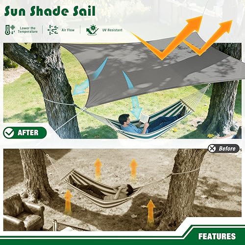 Miniatura 4 de Toldo tipo vela rectangular de 10 x 15 pies, para patio, con bloqueo UV, tela para patio trasero, pérgola, jardín, terraza, cochera, actividades al
