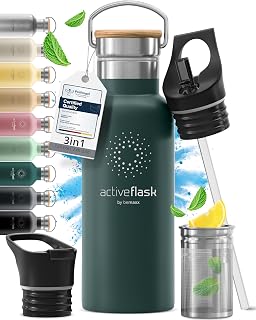 Stainless Steel Water Bottle with Straw, Infuser & 3 Lids: 1 & 0,5L Leak...