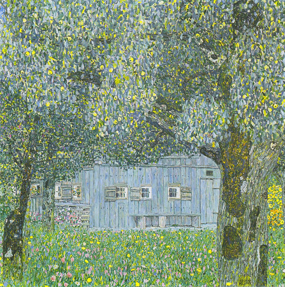 Impression Gustav Klimt House Through Trees tableau avec cadre noir décoration
