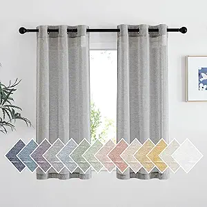 NICETOWN Charcoal Grey Linen Curtains for Bedroom 48 inch Long, Grommet Flax Semi Sheer Short Window Treatments Privacy with Light Filtering Drapes for Kids Room, 2 Panels, W36 x L48