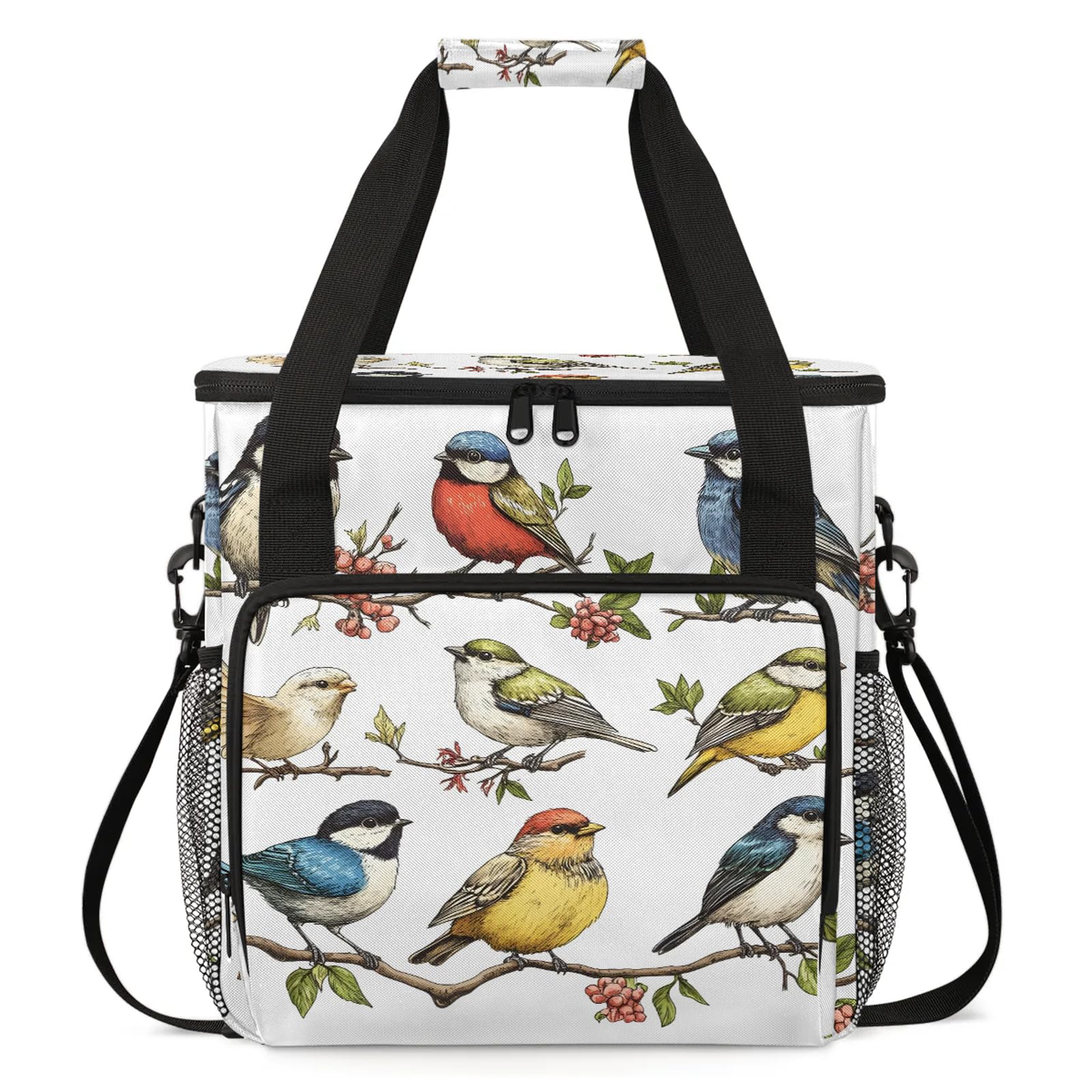 Adornori Birds Coffee Maker Travel Bag, Colorful Birds Insulated Grocery Bag Travel Picnic Leakproof Cooler Bags With Shoulder Strap